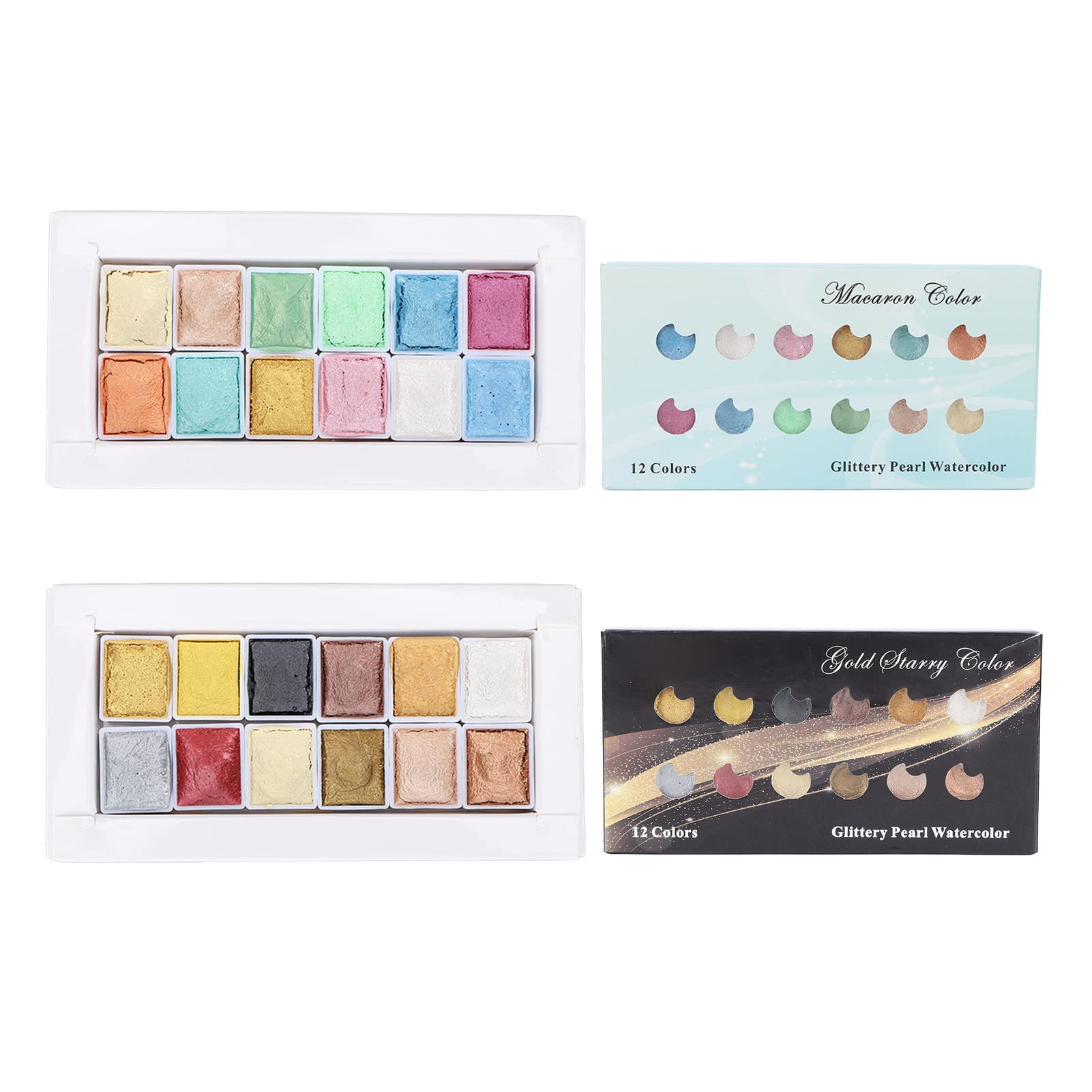 24-Piece Metallic Macaron Solid Pearlescent Watercolor Paint Set for Kids & Beginners - Perfect for Art Class, DIY Projects & Watercolor Painting