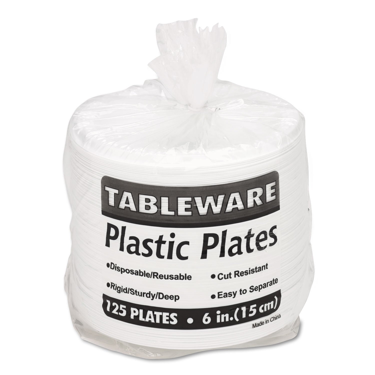 Table-Mate 6-Inch Reusable & Disposable Plastic Plates - 125 Pack - Durable Dinner Plates for Parties, Picnics & Catering - BPA-Free Plastic Tableware