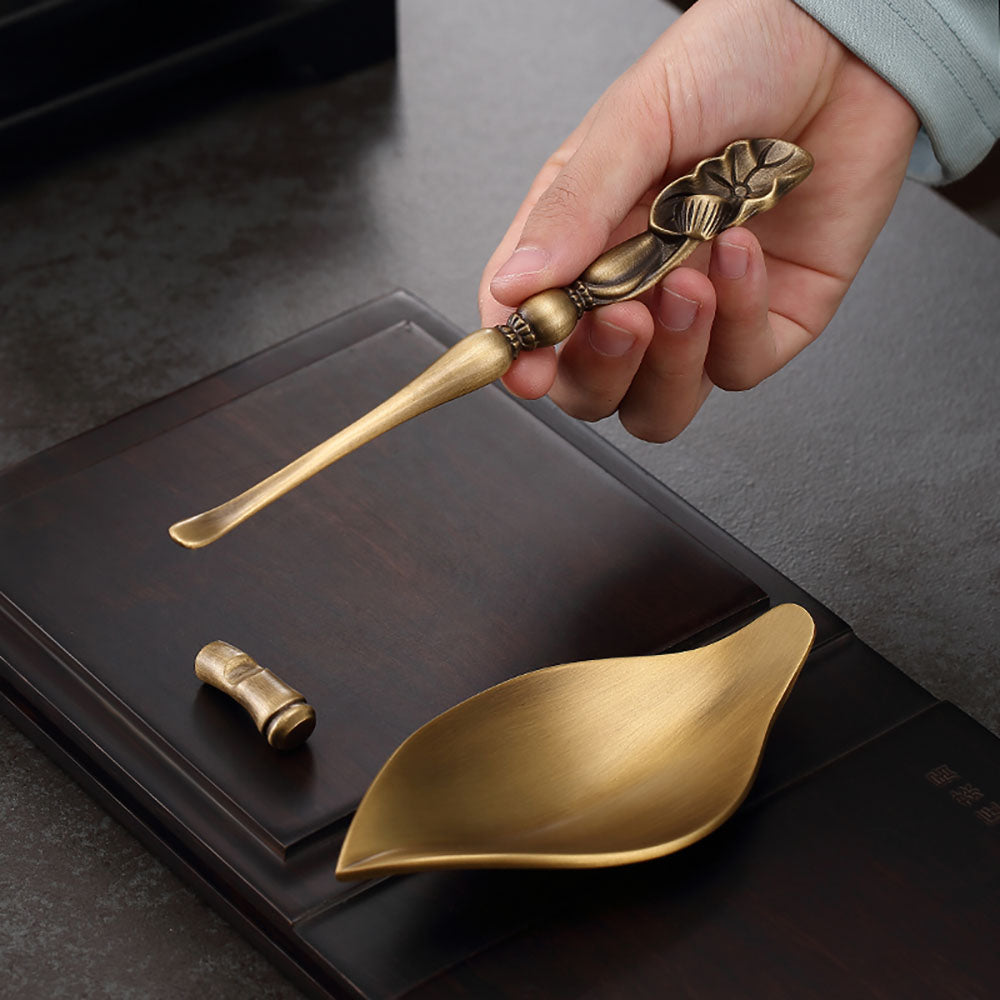 Handmade Brass Tea Holder with Lotus Spoon - Elegant Tea Accessories for Loose Leaf Tea, Perfect for Tea Ceremonies, Home Decor & Gifting