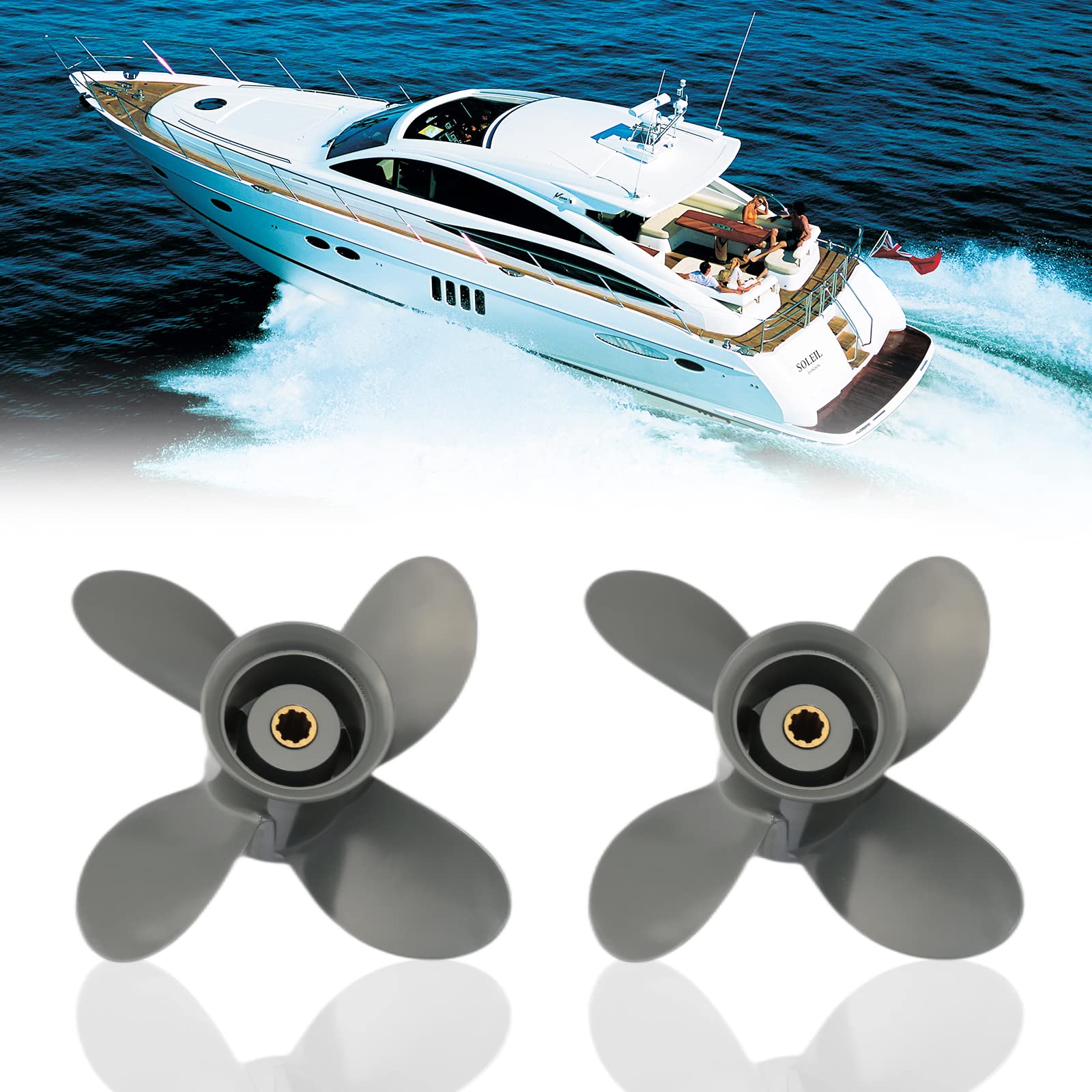 Jetman 4-Blade Aluminum Outboard Propeller for Honda 8HP/9.9HP/15HP/20HP Engines - 8 Spline Tooth RH Boat Accessories - Perfect for Fishing, Boating & Marine Activities