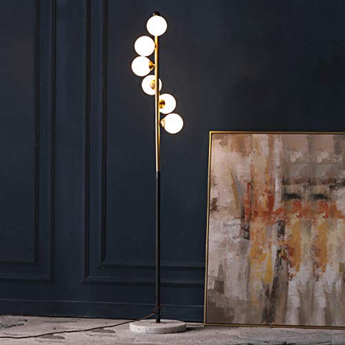LITFAD Spiral Ball Floor Lamp - Postmodern Ivory Glass Shade with 6 LED Bulbs, Gold & Black Stand - Modern LED Floor Light for Living Room, Bedroom, Hotel Lobby - Perfect for Ambient Lighting in Home Decor and Commercial Spaces