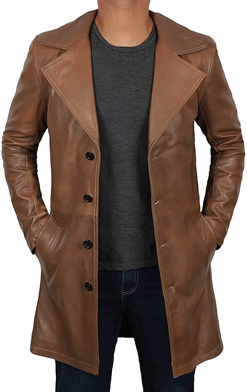 Genuine Lambskin Leather Jacket for Men – ¾ Length Brown & Black Motorcycle Coat – Stylish Men's Fashion Outerwear for Casual Wear, Riding & Winter Protection