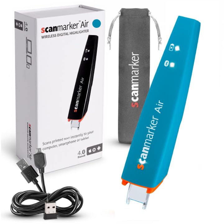 Scanmarker Air Pen Scanner - Wireless OCR Digital Highlighter & Reader for Mac, Windows, iOS, Android - Perfect for Students, Researchers & Professionals (Blue)