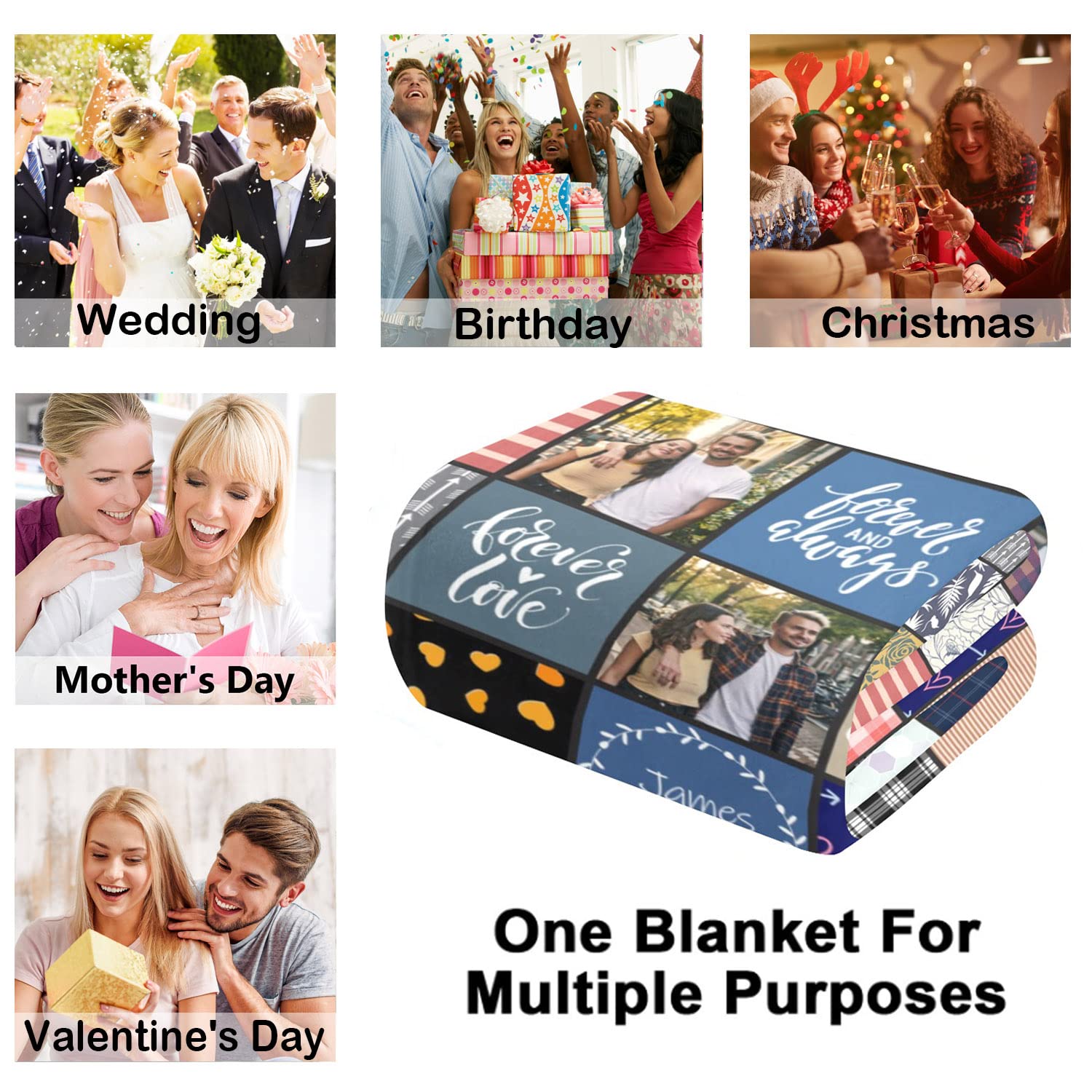Custom Photo Blanket for Couples - Personalized Anniversary Gift for Wife, Husband - 60x80 Fleece - Romantic Home Decor