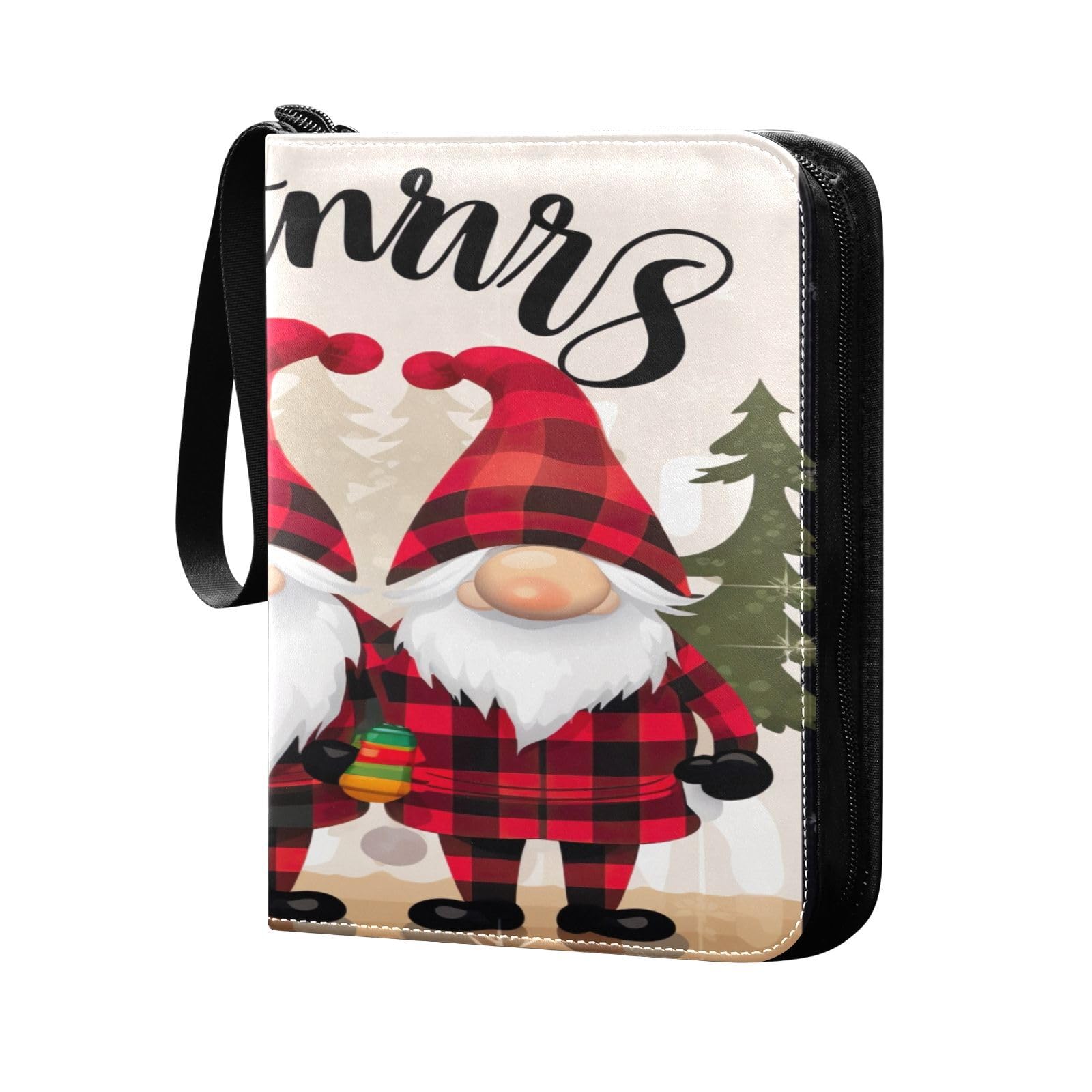 Buffalo Plaid Christmas Winter Gnome 4-Pocket Trading Card Binder - Holds 400 Cards with 50 Sleeves, 3-Ring Album for Football Game Cards | Perfect for Collectors, TCG Players & Holiday Gifts