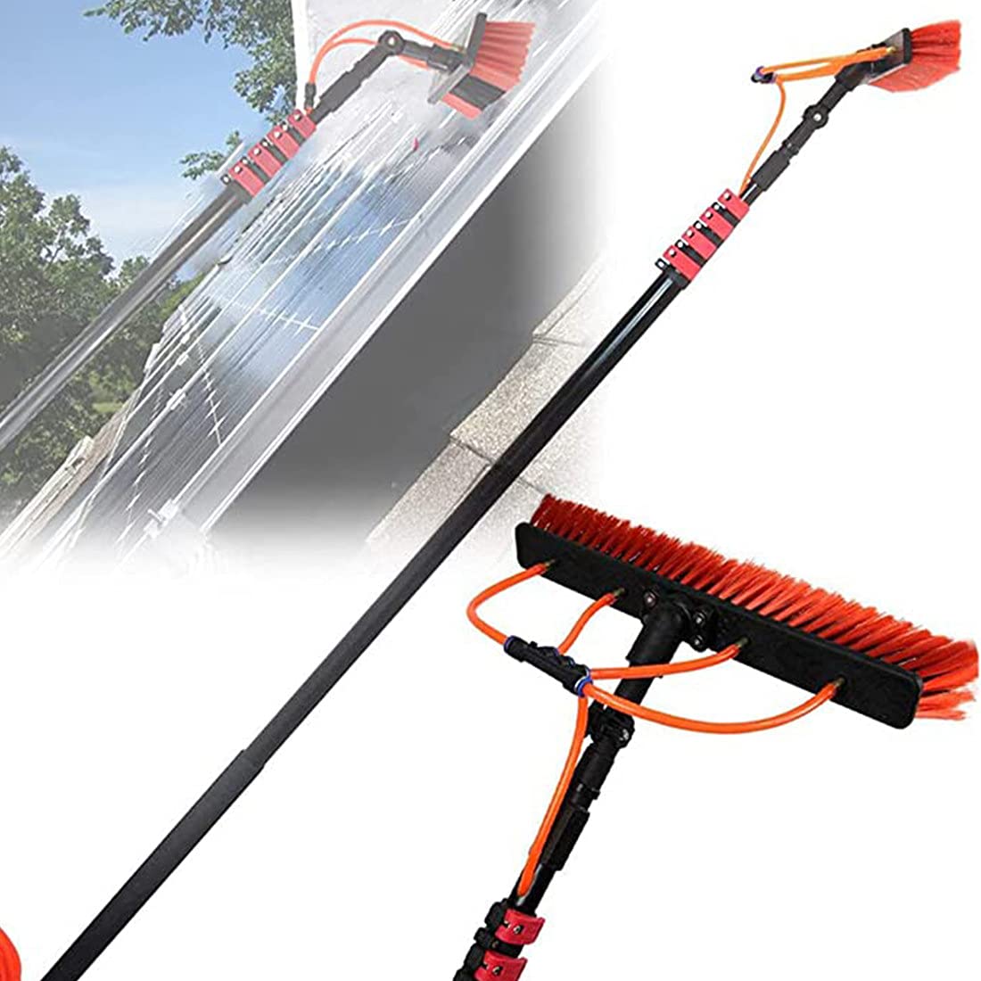 XYEJL Extendable Water Fed Pole Window Cleaning Brush - 30FT/9M Multi-Purpose Outdoor Cleaning Tool for Conservatory Roofs, Skyscraper Windows, Solar Panels & Hard-to-Reach Areas - Perfect for Professional Cleaners & Home Use