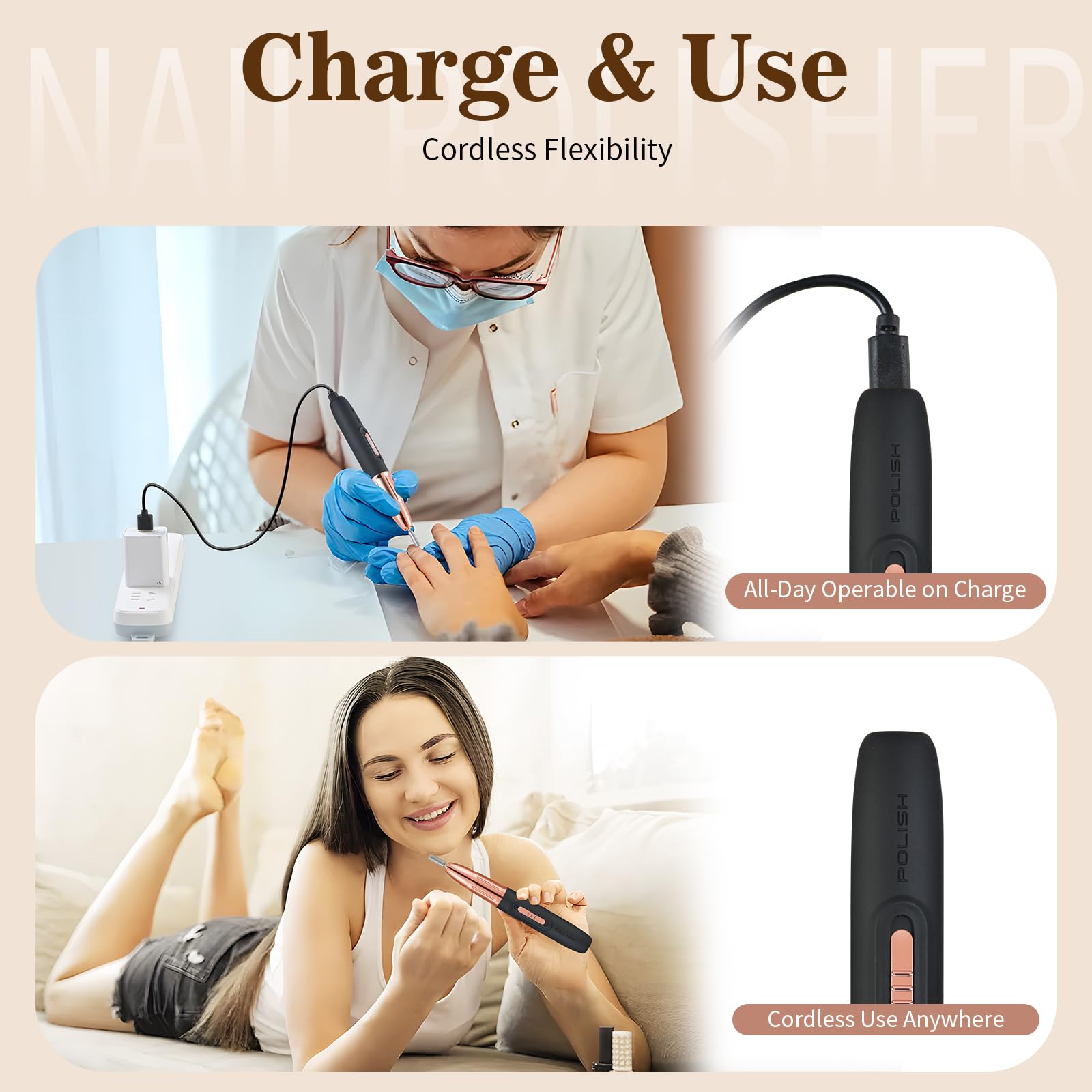 Professional Cordless Electric Nail Drill Kit with 11 Drill Bits - Rechargeable Nail File for Acrylic, Gel & Dip Powder Nails - Perfect for Manicure, Pedicure, Polish & Shaping - Salon & Home Nail Care (Black)