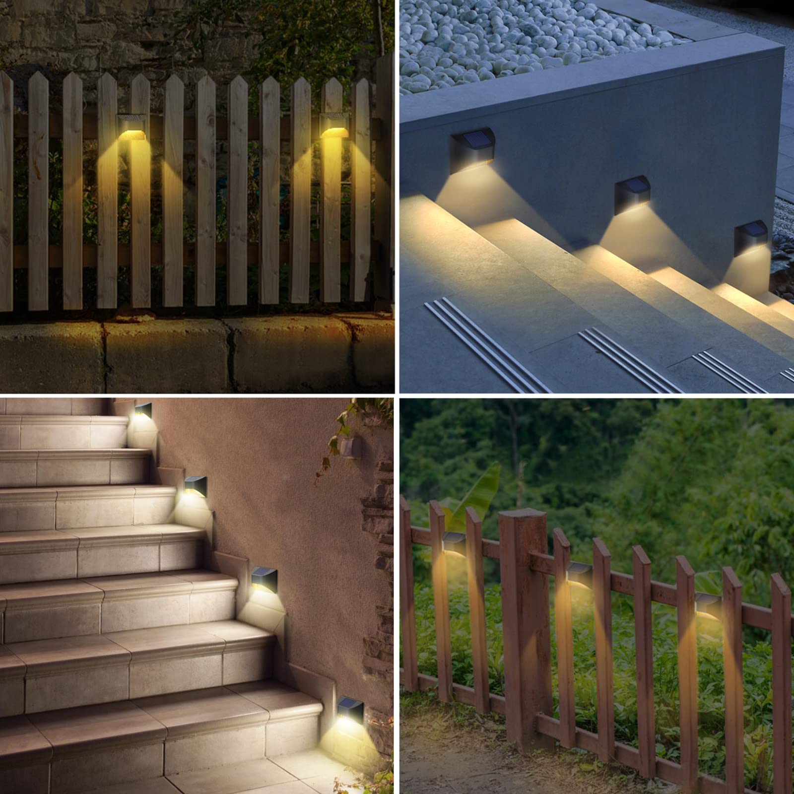 Solar Powered Outdoor Lights - Waterproof 4-Pack for Fence, Deck, Stairs & Steps | Warm White/Daylight/Cool White Options | Perfect for Yard, Garden & Pathway Lighting at Night