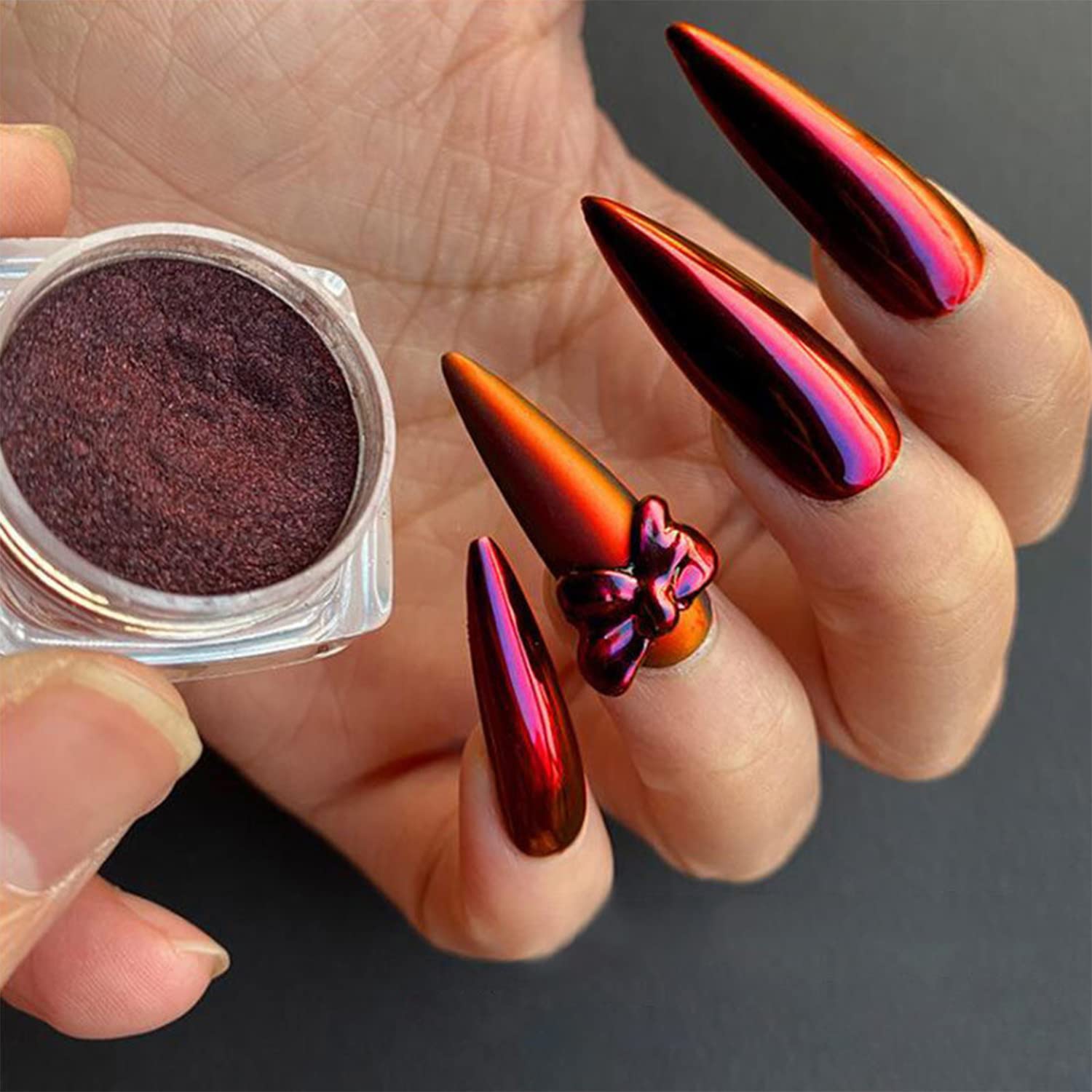 Chameleon Holographic Chrome Nail Powder - Magic Mirror Effect Metallic Glitter Dip Powder for Nails | Red & Black Shimmering Gel Pigment | Perfect for Nail Art, Salon Manicures & DIY Home Nail Designs