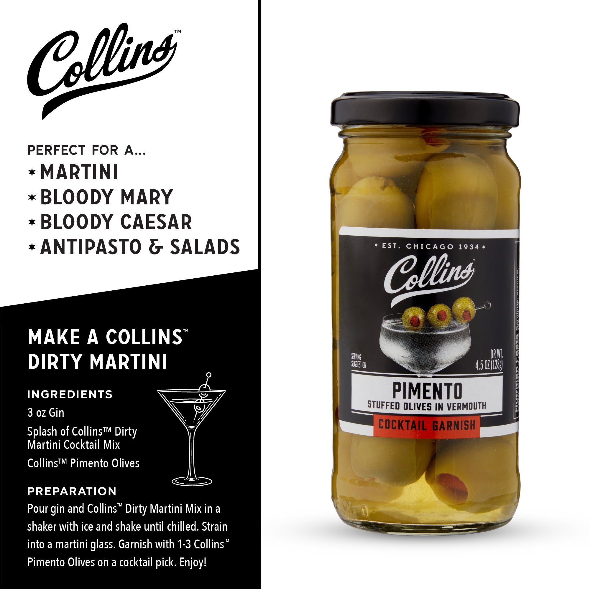 Premium Vermouth Martini Pimento Stuffed Olives 4.5 oz Jar - Perfect for Cocktails, Charcuterie Boards & Gourmet Gifts