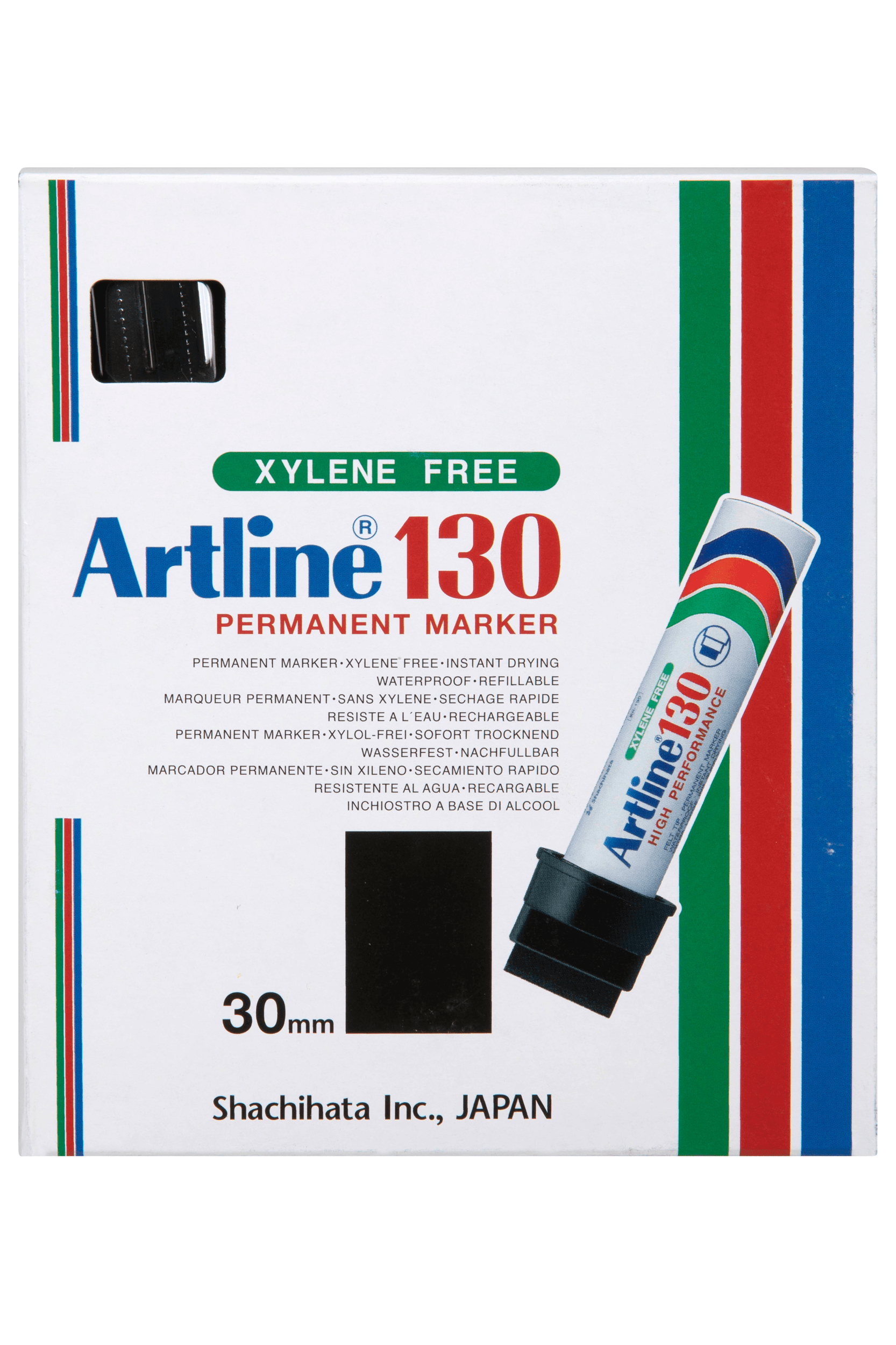 Artline 130 Permanent Marker - 30mm Wedge Nib, Black Ink, Pack of 6 - Ideal for Office, School & Industrial Labeling