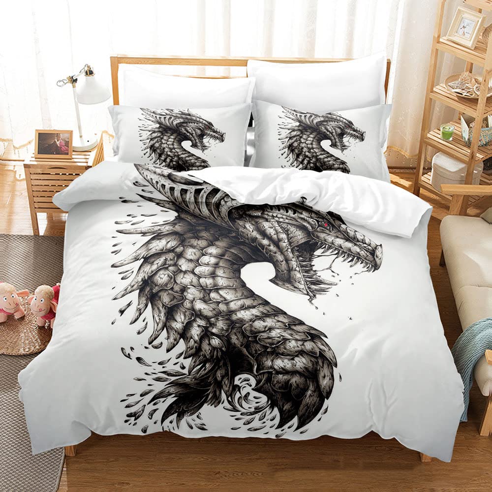 Zhou Jielun Grey Dragon Duvet Cover California King Size - Soft Breathable Microfiber Bedding Set with Zipper Closure (104