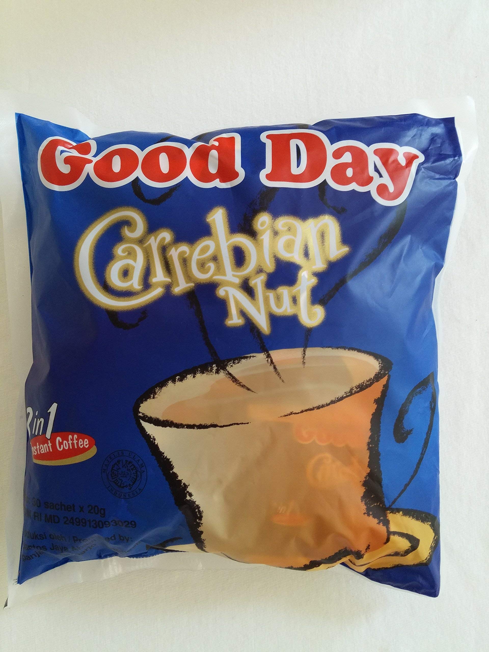 Good Day Caribbean Nut Coffee - 600g (21.16oz) Instant Hazelnut Flavor Coffee - 30 Single Serve Packets (20g Each) - Perfect for Office, Travel & Home Brewing
