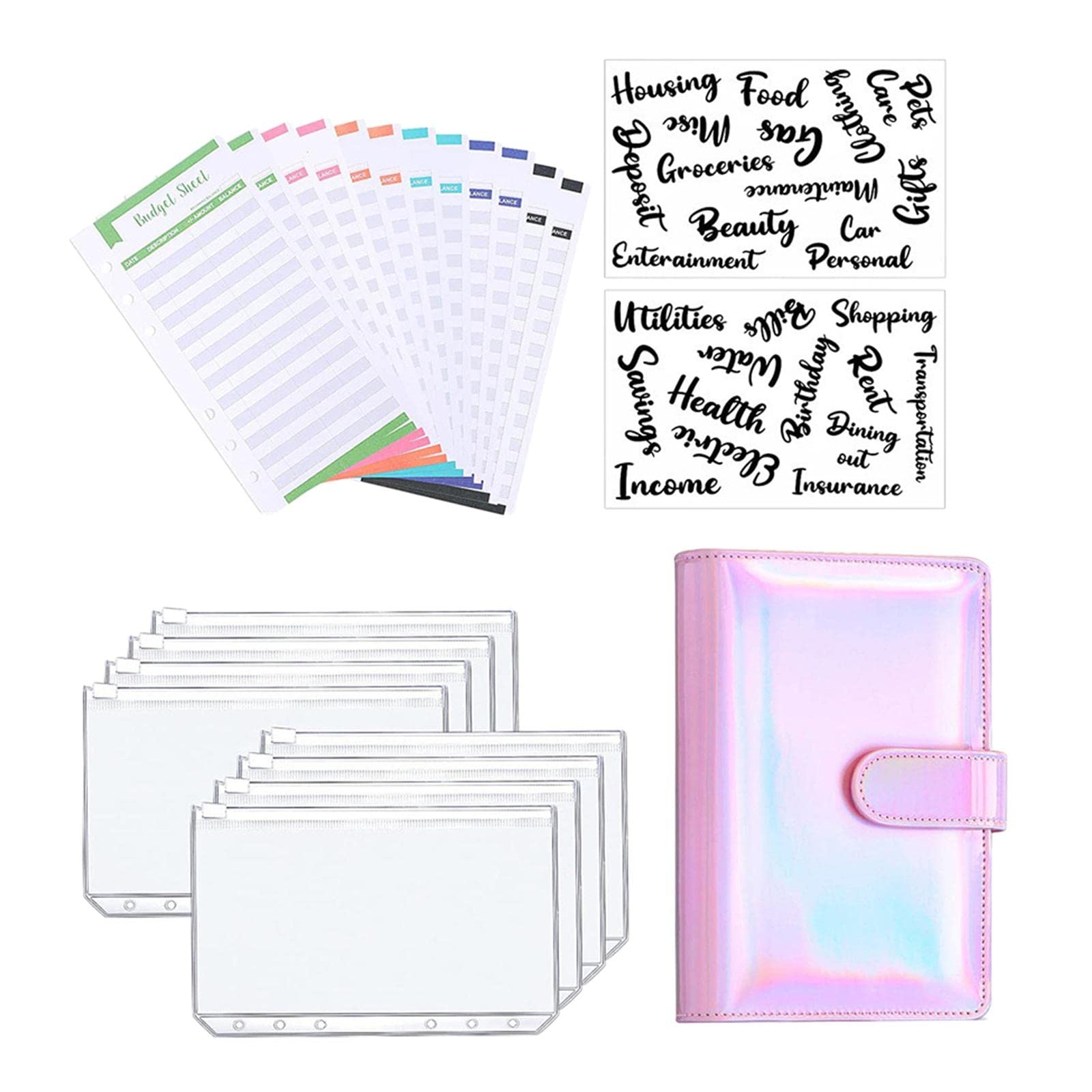 B Baosity A6 Notebook Binder - PVC Transparent Budget Planner with Expense Sheets | Money Organizer for School, Home & Shopping Bills | Perfect for Budgeting, Bill Tracking & Financial Planning (Pink)