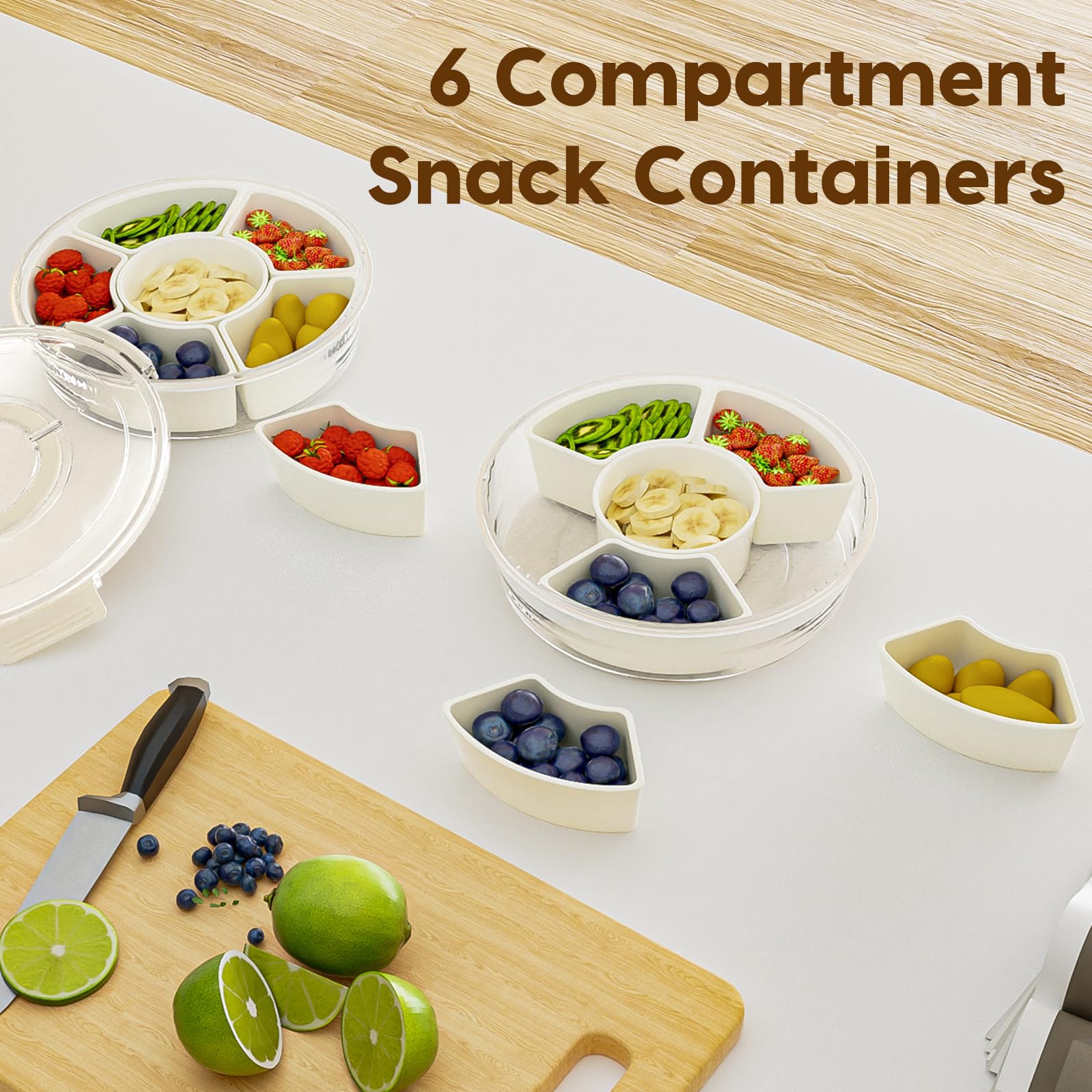 6-Compartment Snack Box Container with Lid & Handle - Divided Serving Tray for Fruits, Veggies, Charcuterie & Party Snacks | Perfect for Picnics, School Lunches & Office Breaks