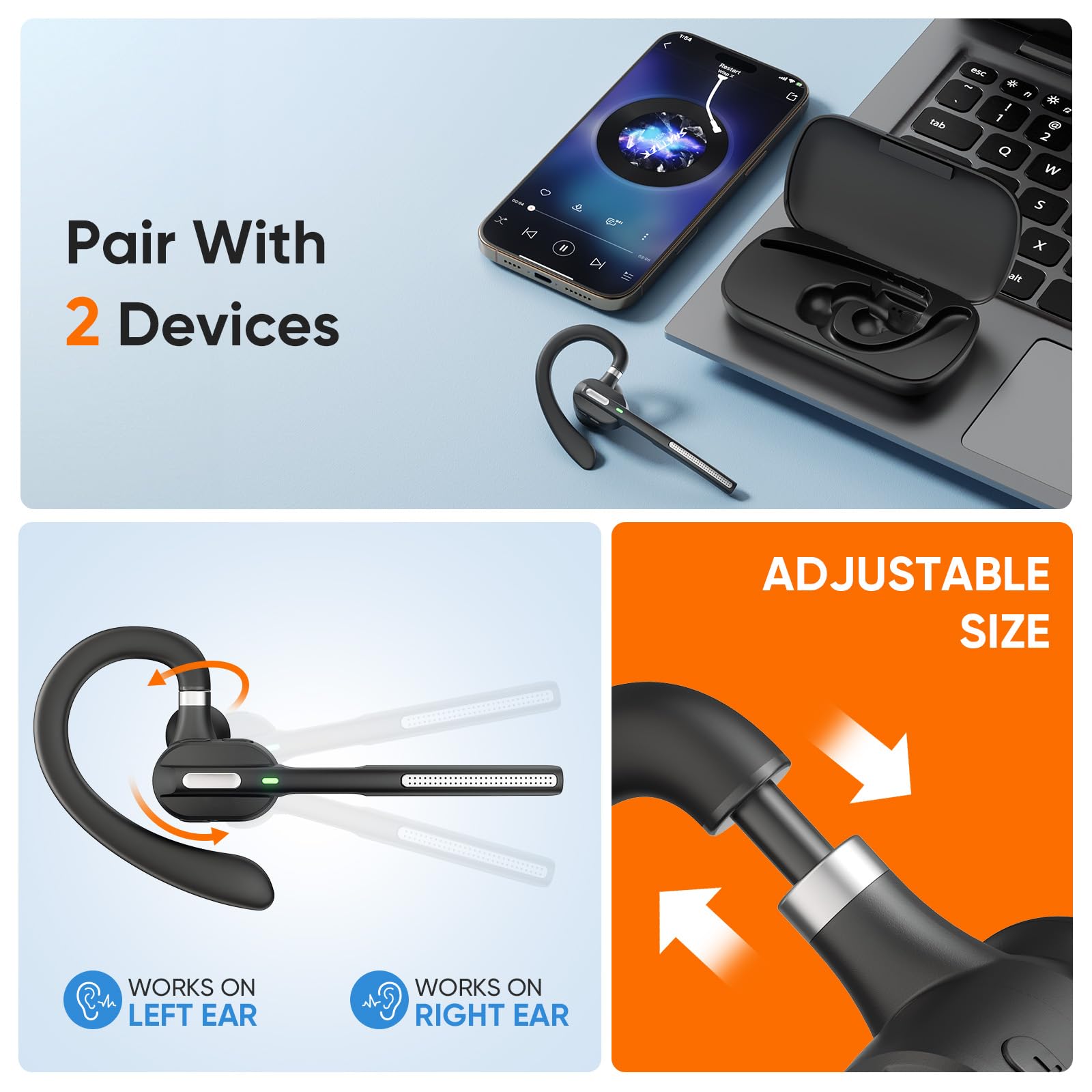 Wireless Bluetooth Headset with Noise Cancelling Microphone - USB Dongle for PC & Laptop - Lightweight Hands-Free Headset for Business Calls, Online Meetings, MS Teams, Zoom - Perfect for Remote Work & Office Use