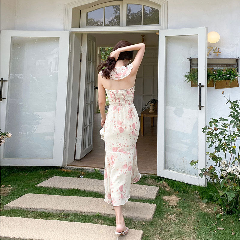 Fairy Summer Long Mermaid Floral Dress - Elegant Beach Wedding Guest Dress for Women | Perfect for Vacations, Parties & Special Occasions