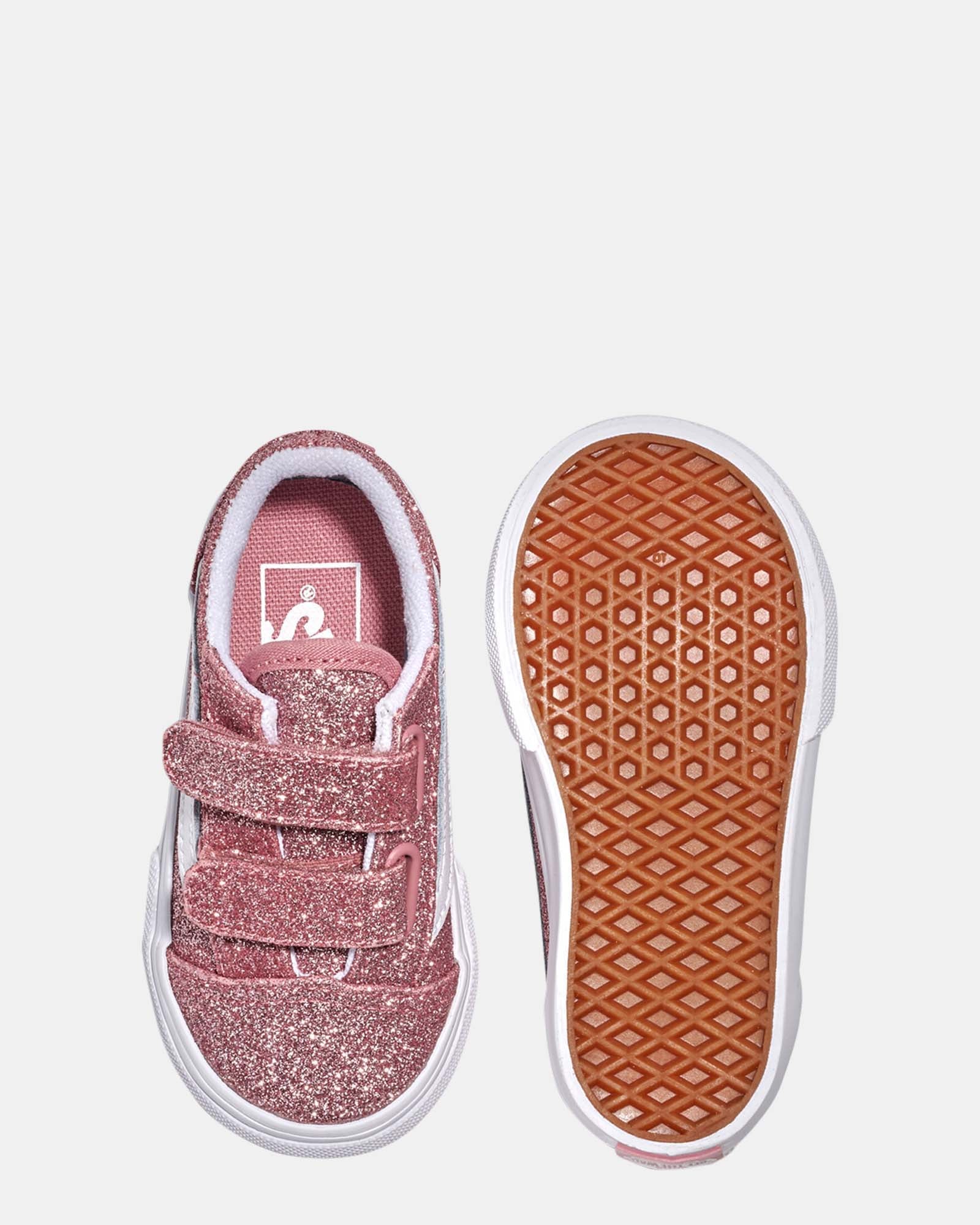 Old Skool V Glitter Infant Rose Gold Sneakers - Stylish & Comfortable Baby Shoes for Girls, Toddler Walking & Casual Outfits