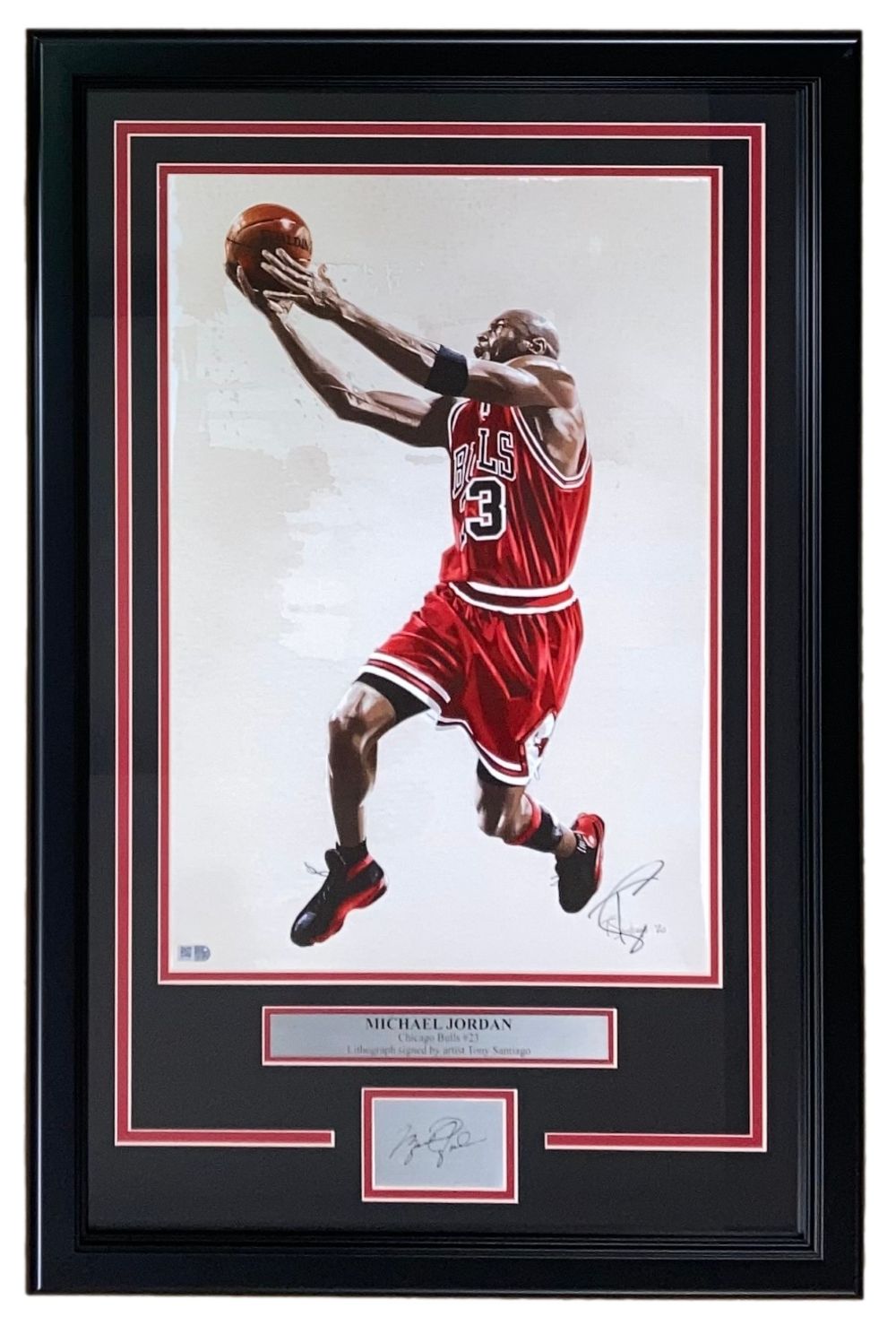 Authentic Michael Jordan Signed 13x19 Chicago Bulls Framed Lithograph by Tony Santiago with Laser Authentication - Perfect for Sports Memorabilia Collectors & Man Cave Decor
