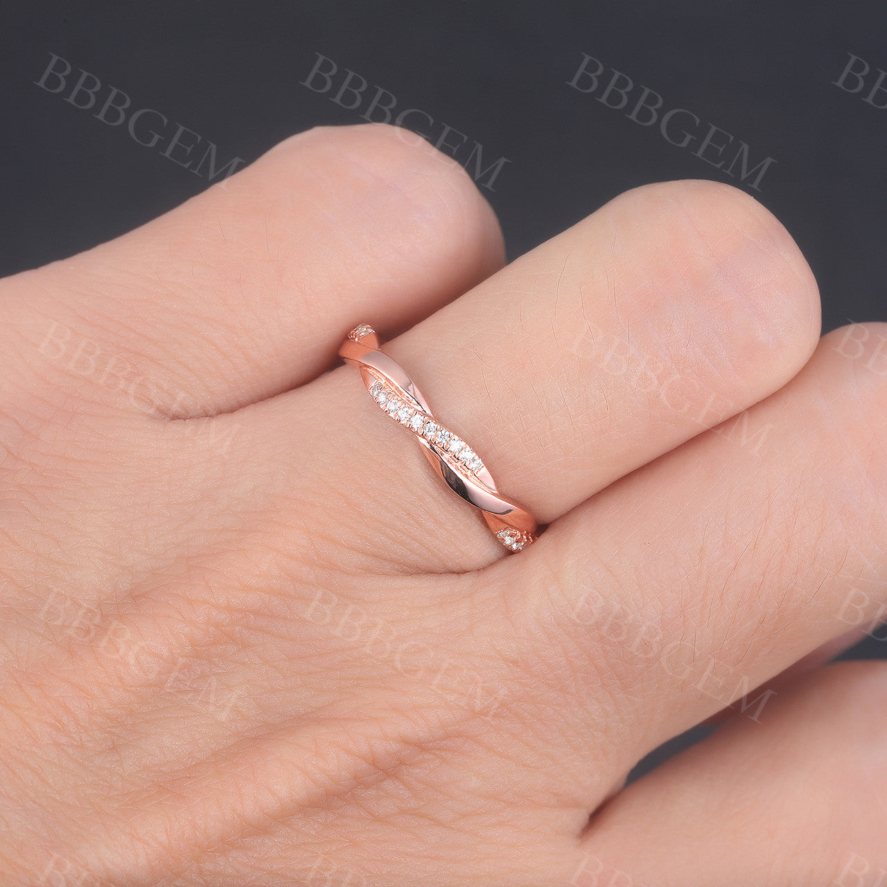 Solid Rose Gold Twist Diamond Wedding Band - Stackable Matching Ring for Women, Engagement, Anniversary & Bridal Jewelry - Perfect for Everyday Wear & Special Occasions