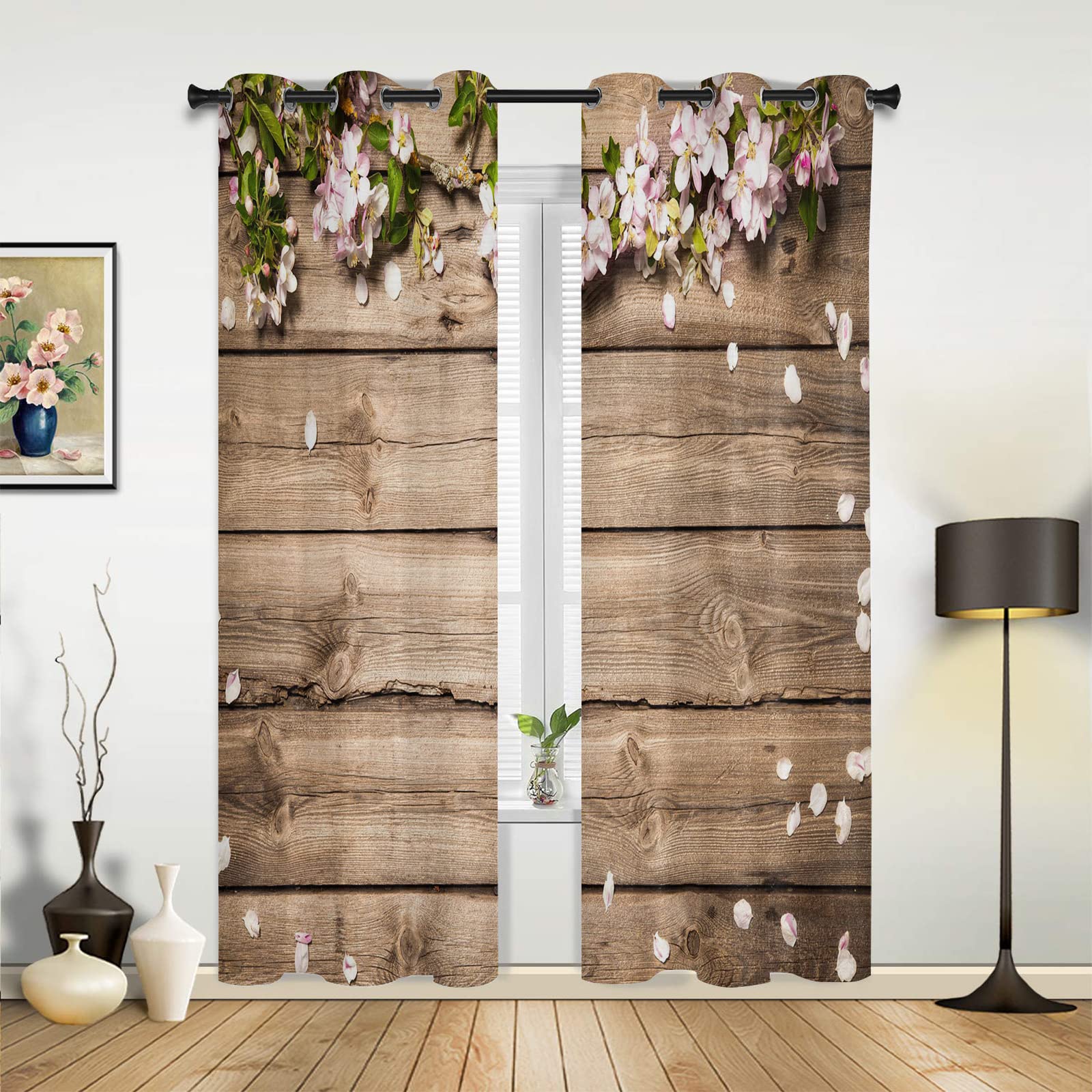 2 Panels Blackout Curtains with 3D Wooden Petal Pattern - 56