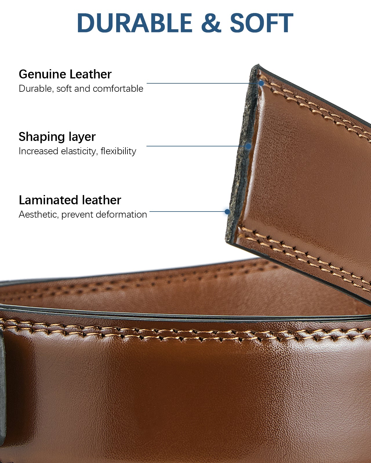 BOSTANTEN Men's Ratchet Leather Belt with Adjustable Buckle - Trim to Fit Genuine Leather Belt for Men - All Brown - Perfect for Business, Casual Wear & Formal Occasions