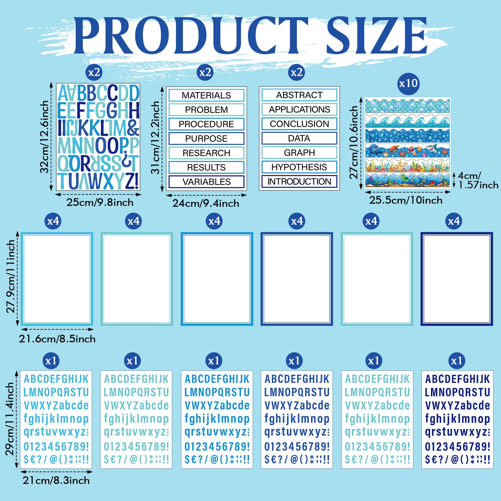 96 Pcs Science Fair Board Kit - Self-Adhesive Titles, Subtitles & Borders for School Projects (Ocean Theme) | Classroom & STEM Display