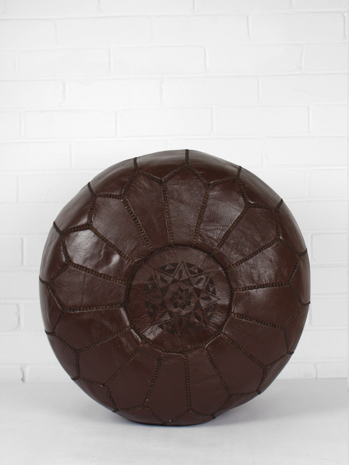 Handmade Moroccan Leather Pouffe in Chocolate Brown - Boho Home Decor for Living Room, Bedroom & Outdoor Use