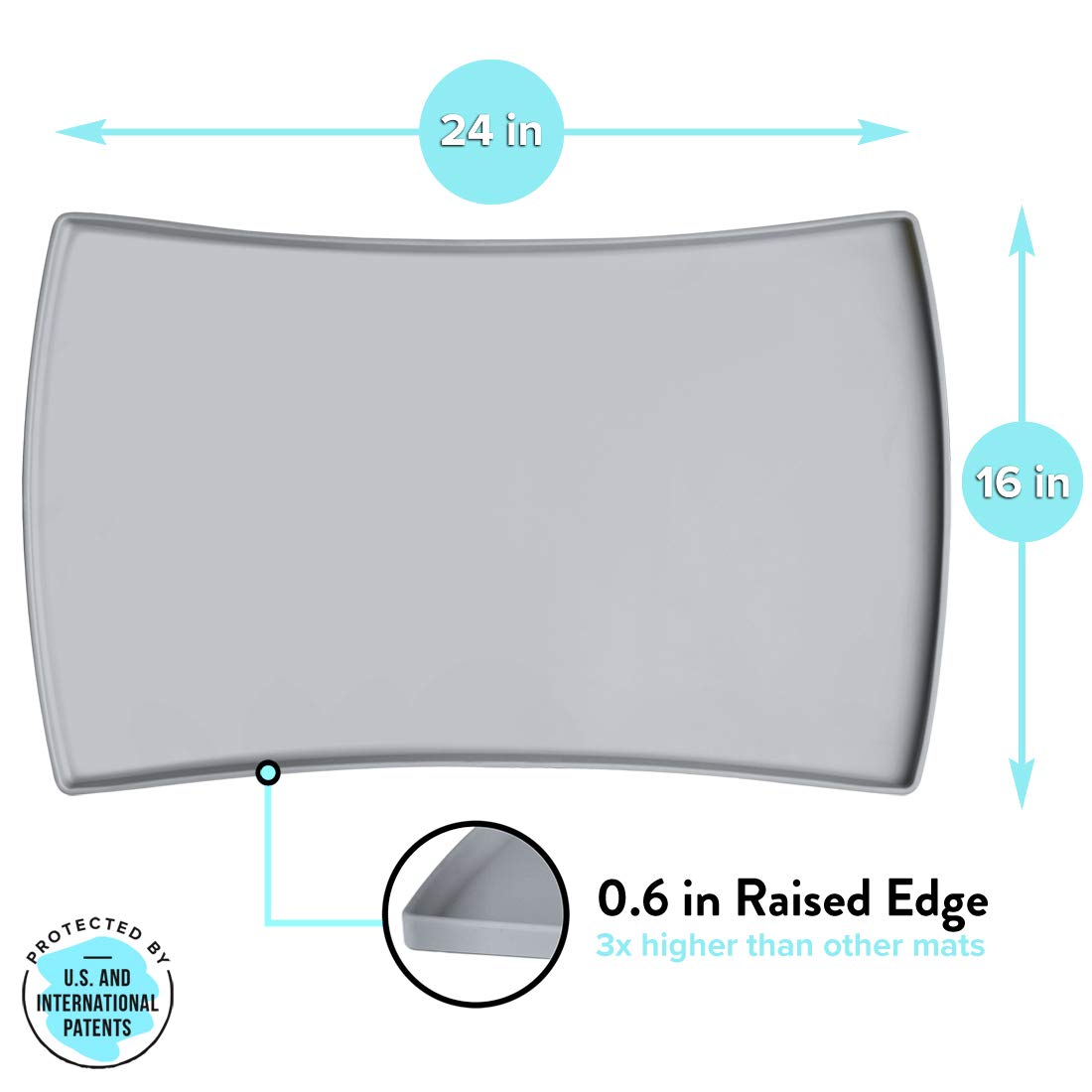 Premium CatGuru Silicone Pet Food Mat - Waterproof, Non-Slip Cat Bowl Mat for Food & Water - Large Gray Feeding Mat for Kittens & Adult Cats - Perfect for Mealtime, Water Fountains & Messy Eaters