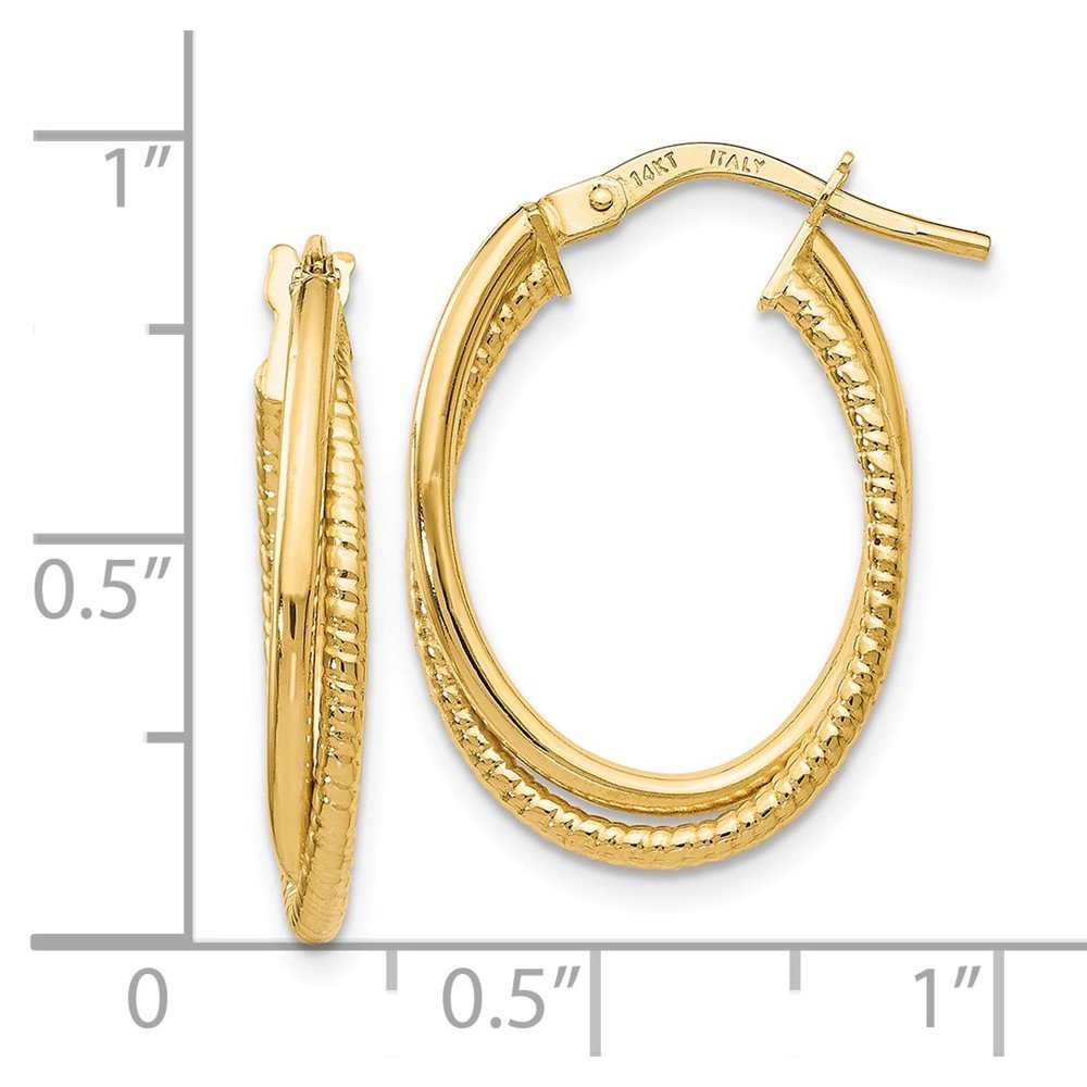 14K Gold Polished Textured Oval Hoop Earrings for Women - Elegant Everyday Jewelry Gift for Her - Perfect for Office, Date Night & Special Occasions
