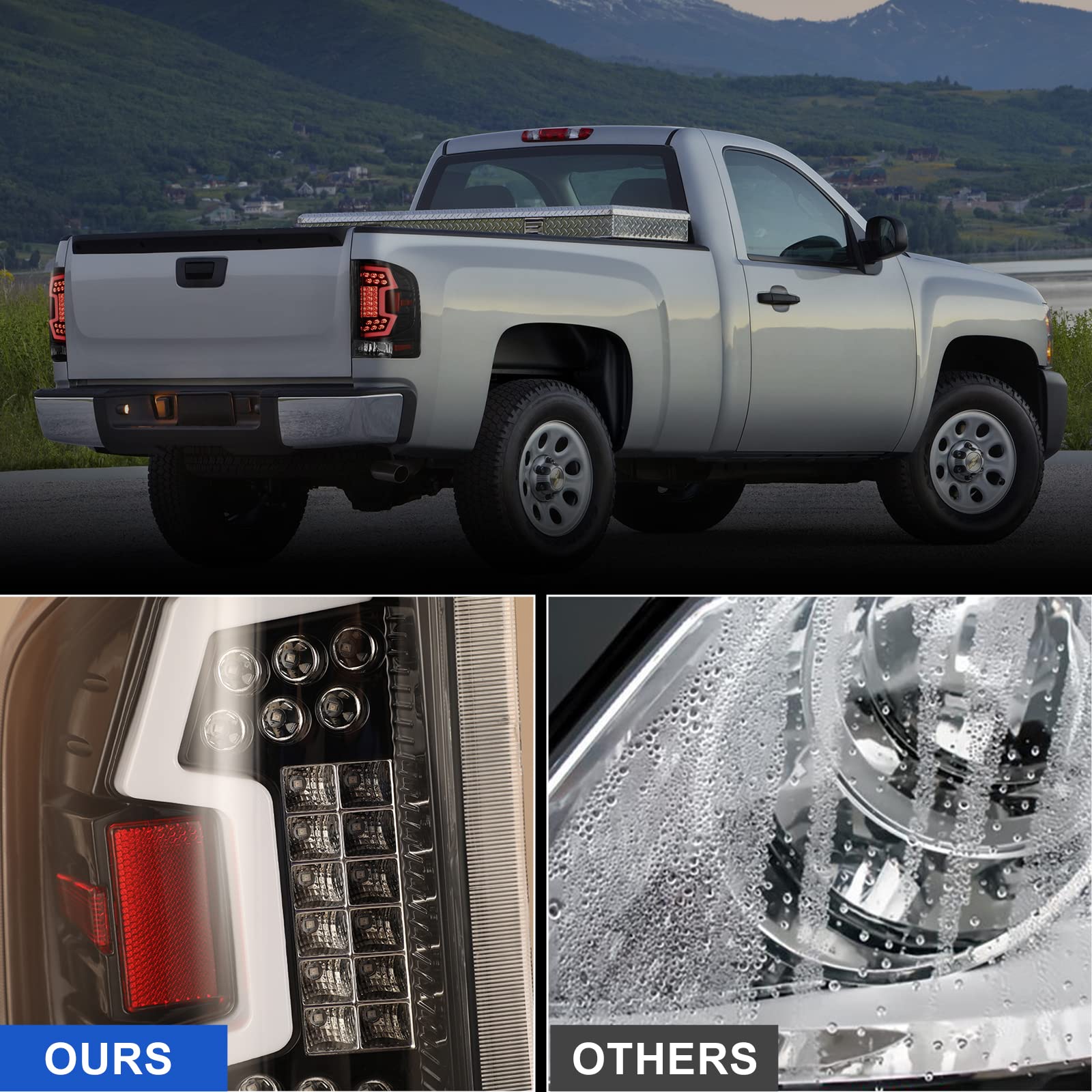 ROXX LED Tail Lights for 2007-2013 Chevy Silverado 1500 & 2007-2014 GMC Sierra 3500HD Dually - Clear Lens Replacement - Perfect for Night Driving & Enhanced Visibility