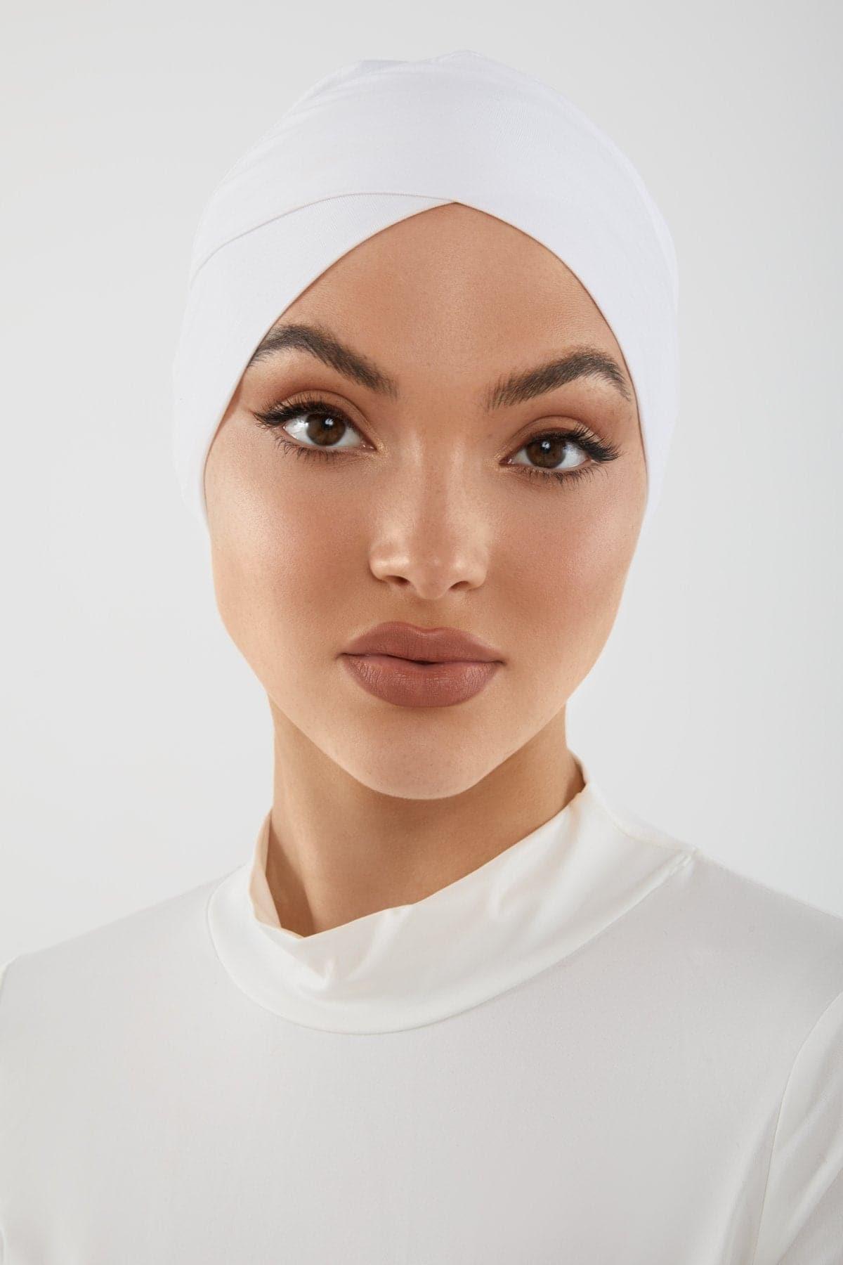 Zena Criss Cross Undercap for Women - Breathable White Lace Hair Cover for Hijab, Wig & Chemo - Perfect for Daily Wear, Prayer & Modest Fashion