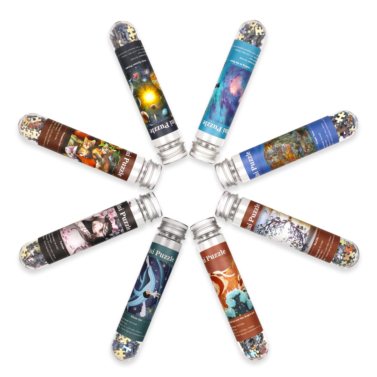 234-Piece Mini Jigsaw Puzzles for Adults - 8 Pack Small Challenging Micro Puzzles (6x4in) | Test Tube & Tiny Puzzle Set for Home Decor, Stress Relief & Brain Training | Perfect Gift for Puzzle Lovers & Family Game Night