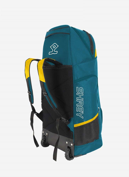 Shrey Original Pro Premium Duffle Wheelie Cricket Bag - Dark Teal & Yellow - Perfect for Cricket Matches, Travel & Sports Gear Storage