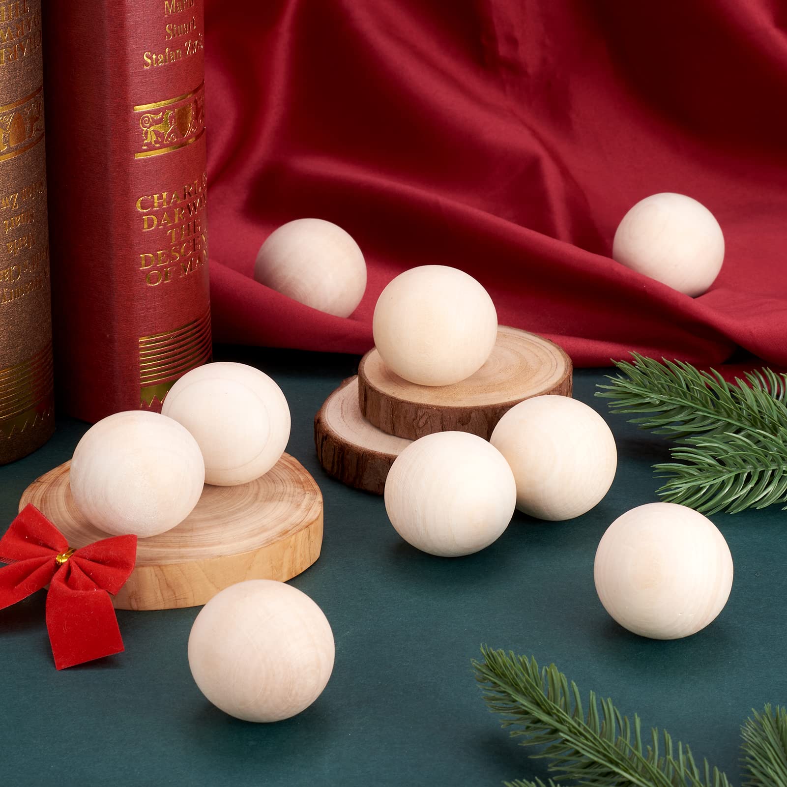 Craftdady 20Pcs 1.5 Inch Natural Unfinished Hardwood Craft Balls - 39-40mm Round Wooden Spheres for DIY Projects, Home Decor, Christmas Ornaments & Wedding Centerpieces