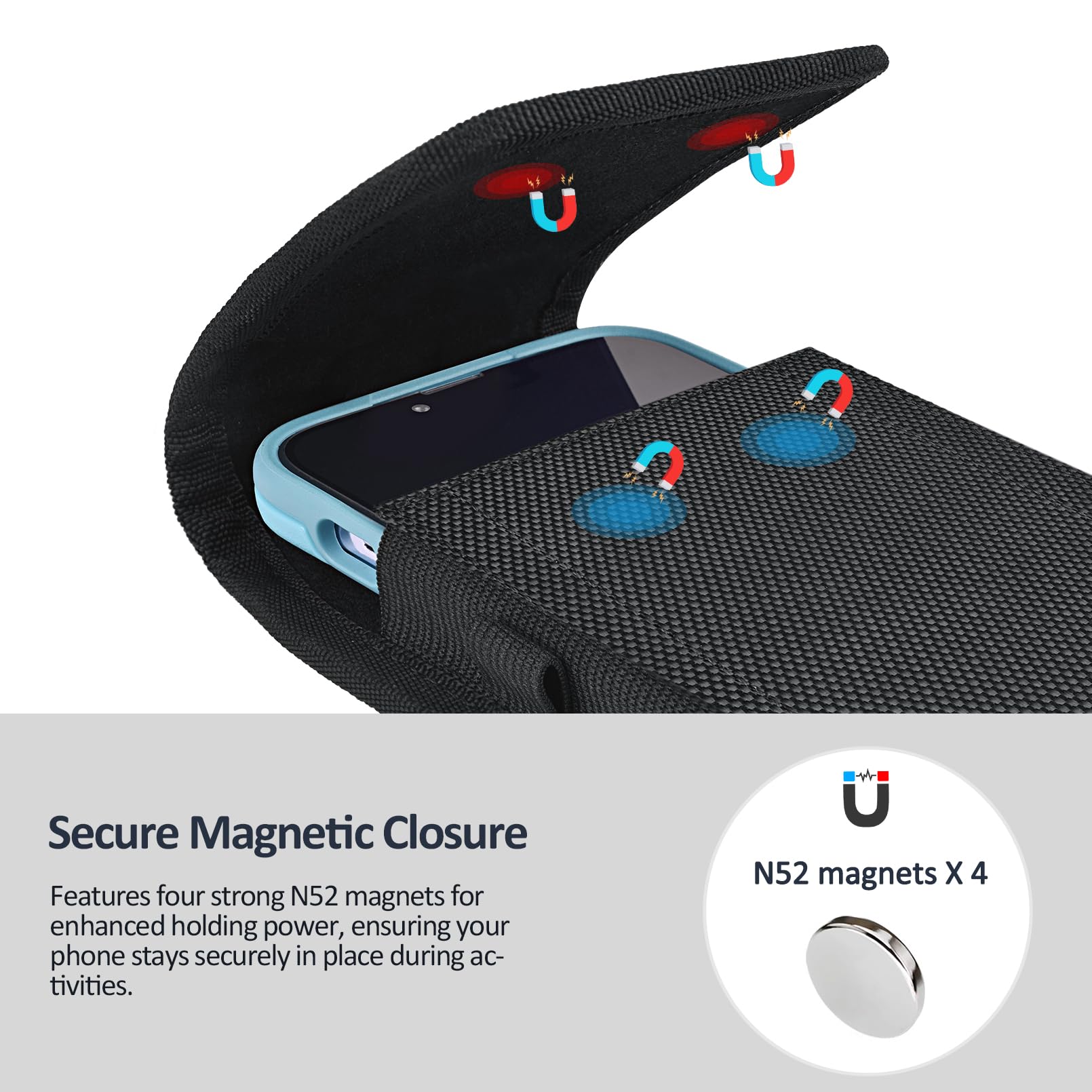 Premium Leather Phone Holster for Belt - Magnetic Closure & Metal Clip - Compatible with iPhone 16/15/14/13/12 Pro/Max & Galaxy S25/S24/S23/S22 - Secure Carry for Work, Travel & Outdoor Activities (Matte Black)
