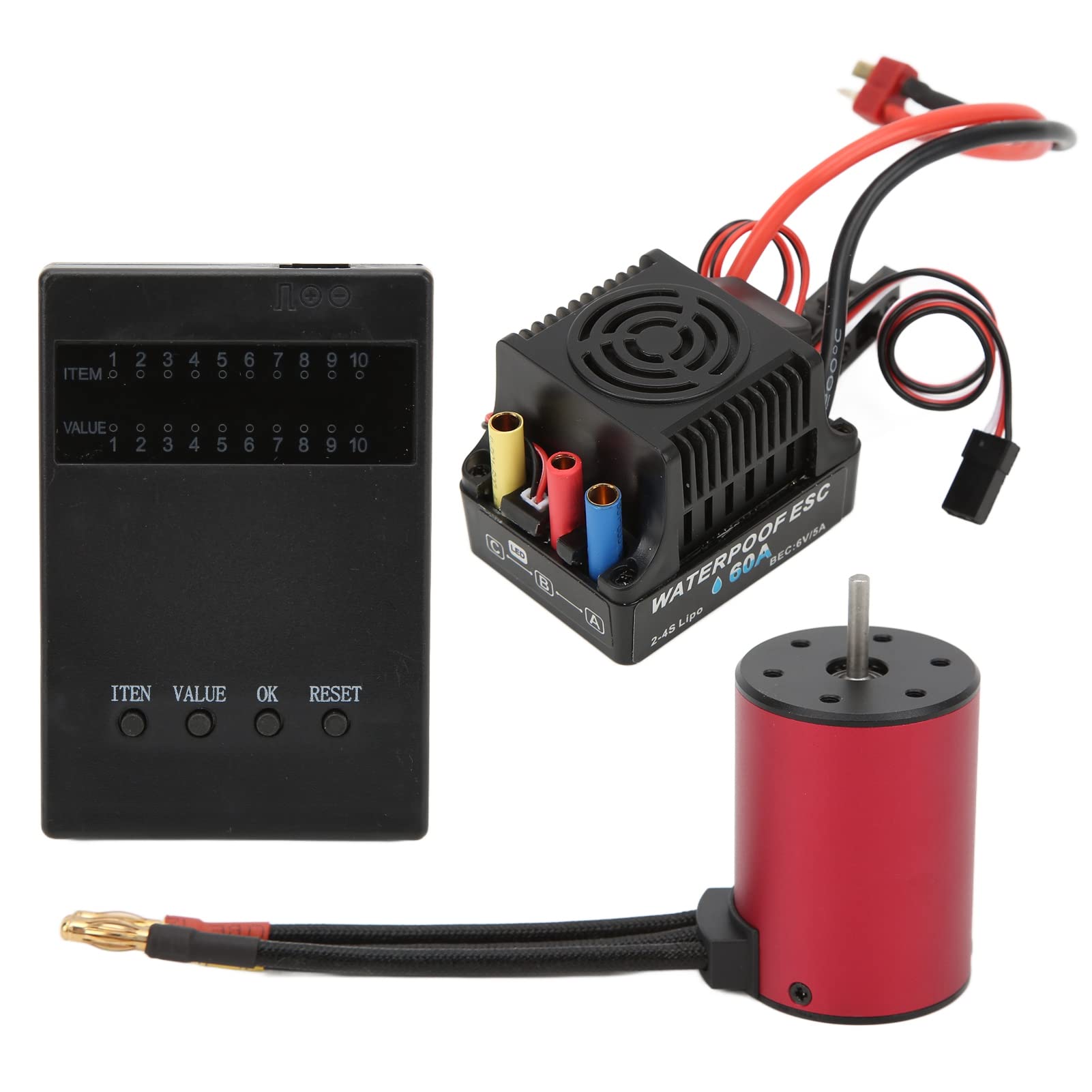 VGEBY S3650 Brushless Motor Kit with 60A ESC & Program Card - Waterproof 1/10 Scale RC Car Upgrade Parts for 3S Remote Control Racing Models | Ideal for Off-Road Bashing, Track Racing & DIY RC Car Modifications
