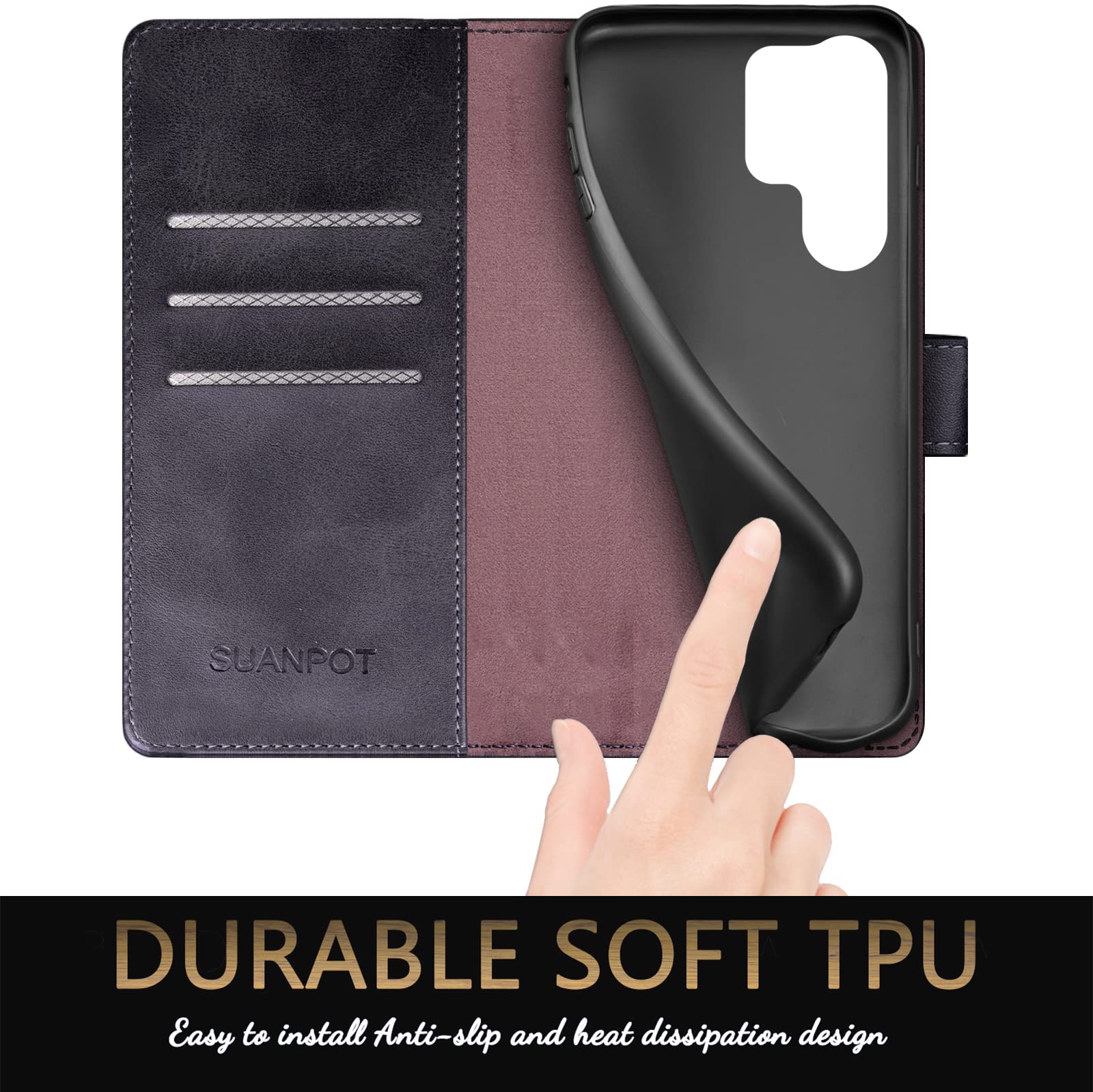 Samsung Galaxy S23 Ultra Wallet Case with RFID Blocking Credit Card Holder - PU Leather Flip Book Protective Cover for Men & Women (Black) | Perfect for Business Travel, Commuting & Everyday Protection
