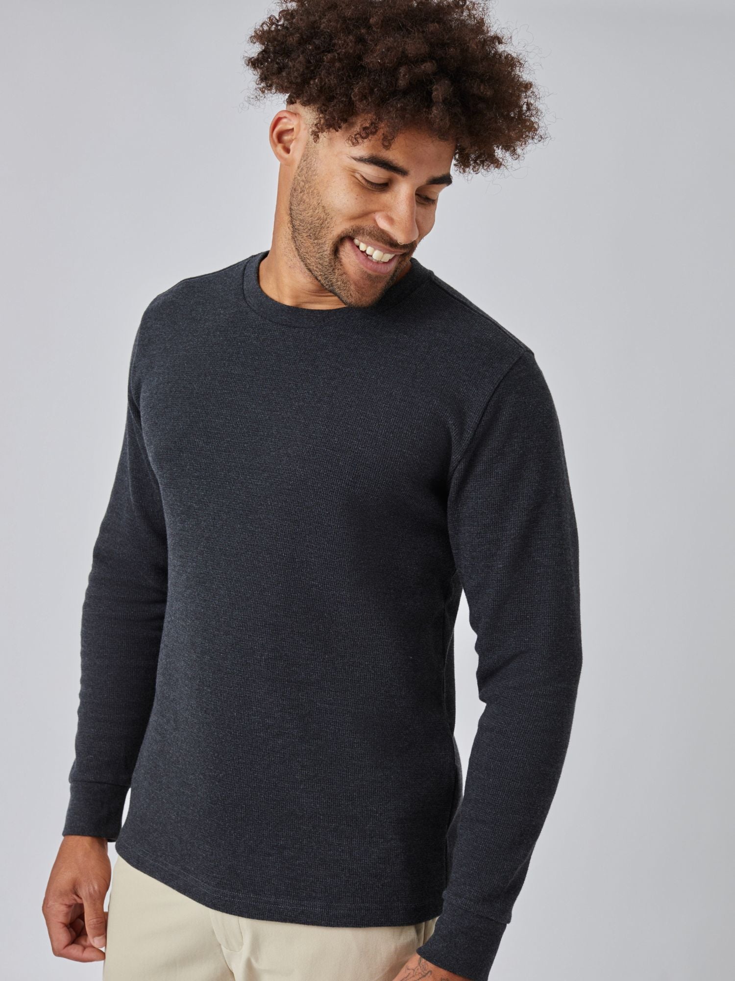 Premium Charcoal Thermal Long Sleeve Crew Neck Shirt for Men - Warm Winter Base Layer for Outdoor Activities, Hiking & Camping
