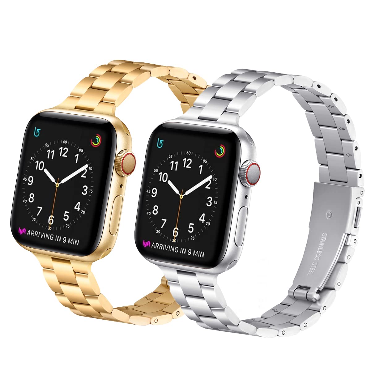 2 Pack Premium Thin Stainless Steel Band for Apple Watch 41mm 40mm 38mm - Adjustable Metal Replacement Strap Compatible with iWatch Series 9/8/7/6/5/4/3/2/1 SE - Sleek Unisex Design for Workouts, Office & Everyday Wear