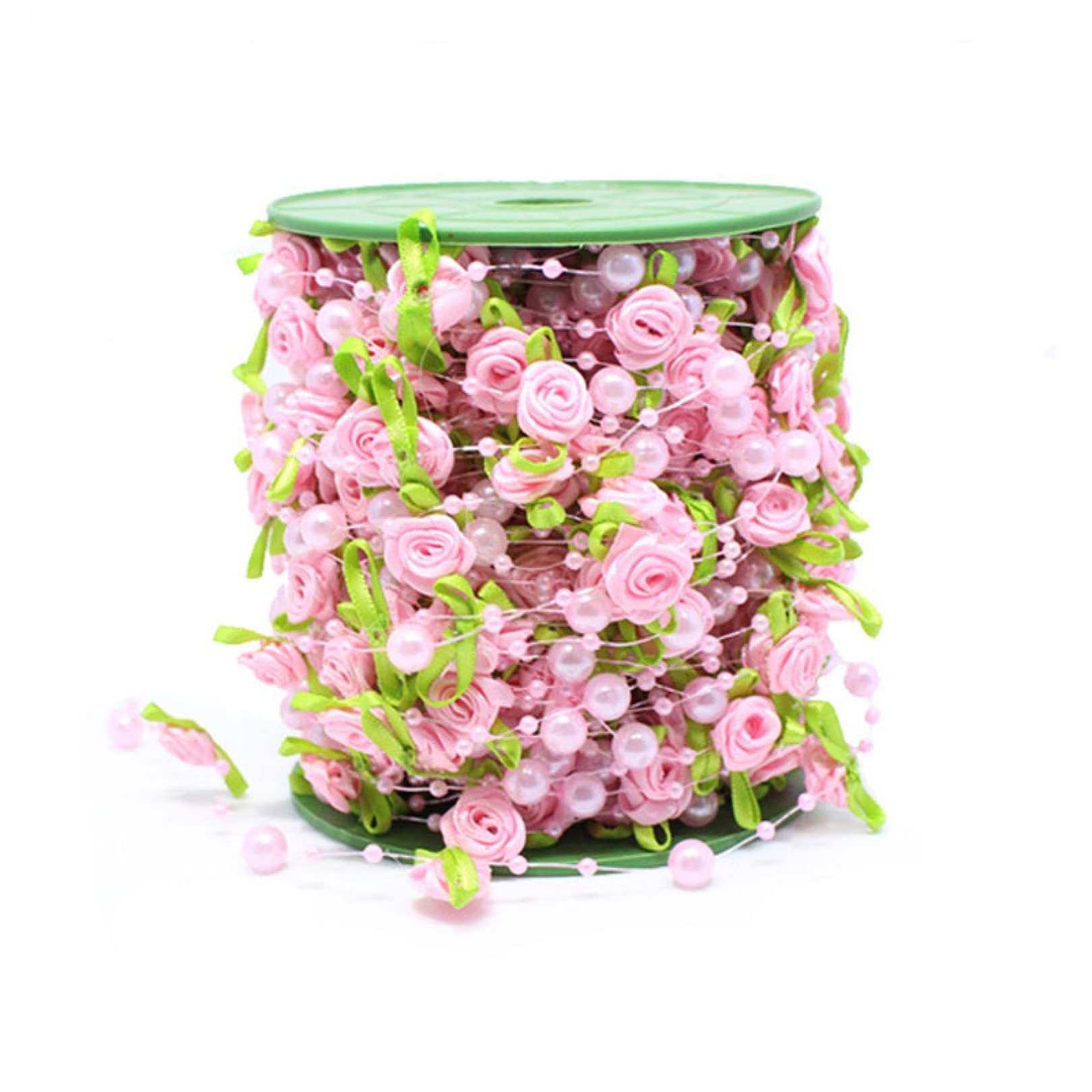 6.56 Ft Artificial Rose Strings with Pearl Leaves and Beads - DIY Craft Ribbon for Wedding, Party, Home Decor - Perfect for Bouquets, Centerpieces, Wreaths & Gift Wrapping
