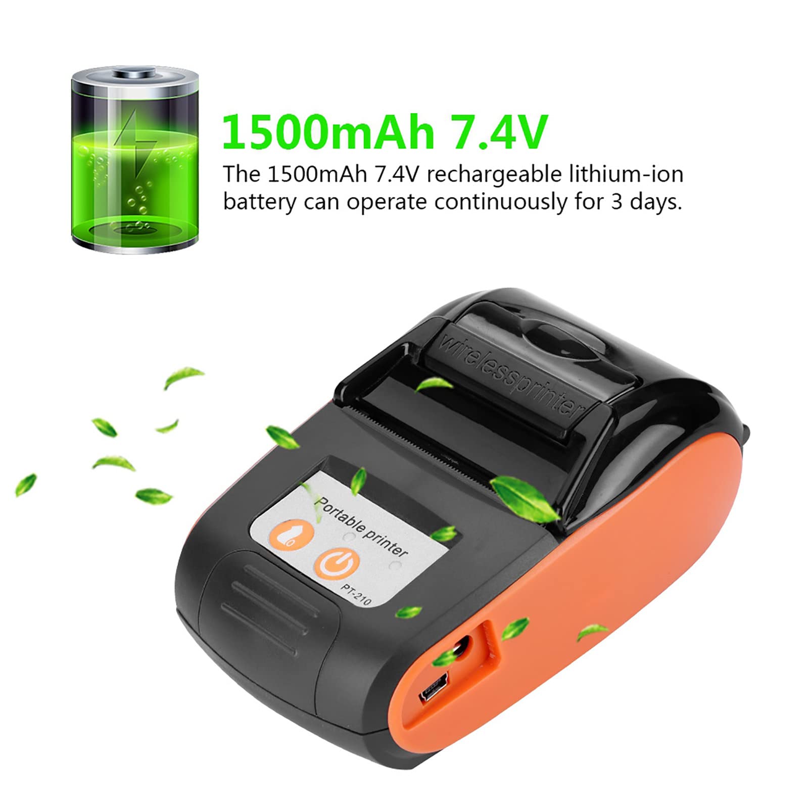 Lazmin Mini USB Handheld Thermal Printer - 50-90mm/s High Speed Bluetooth Portable Wireless Receipt Printer for Retail, Restaurants, Factory & Logistics - Compact POS Printing Solution for Small Businesses & On-the-Go Use (Orange)