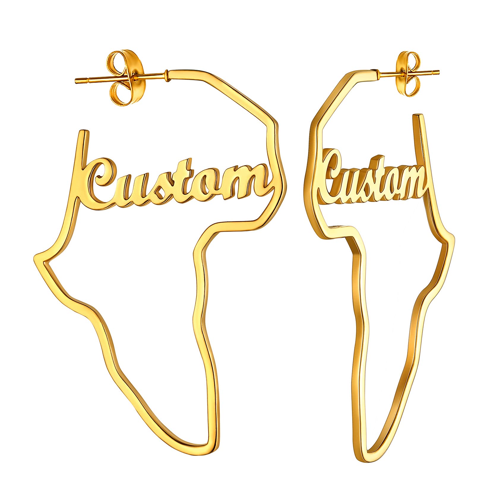 U7 African Map Earrings - Stainless Steel/Black/18K Gold Plated Hollow Out Dangle Earrings - Custom Name Stud Earrings for Women & Girls - Perfect for African-Themed Parties, Cultural Events & Unique Gifts