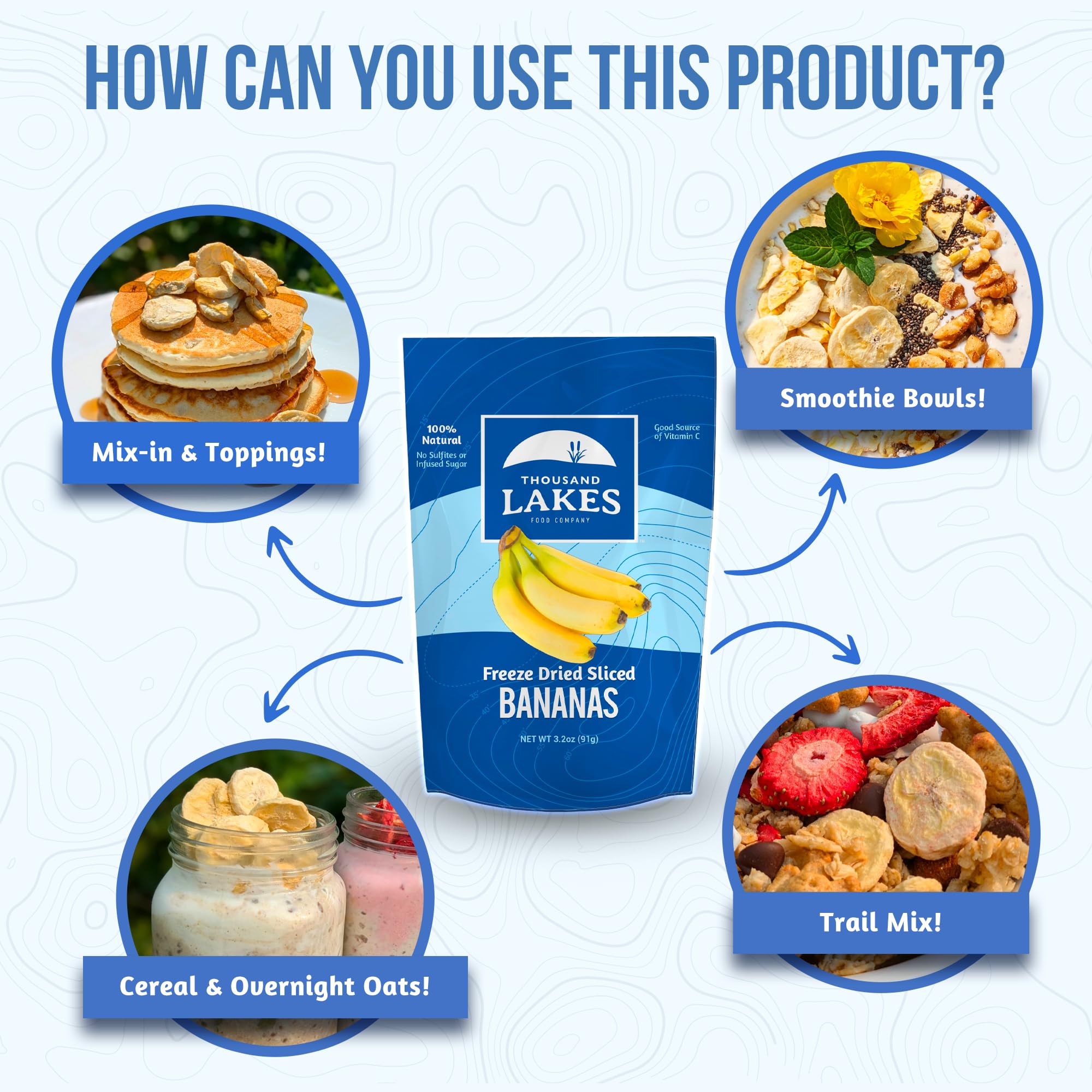Thousand Lakes Freeze Dried Banana Slices - 2 Pack (3.2oz Each, 6.4oz Total) | No Sugar Added, No Oils, 100% Natural Fruit | Perfect for Smoothies, Baking & Healthy Snacking