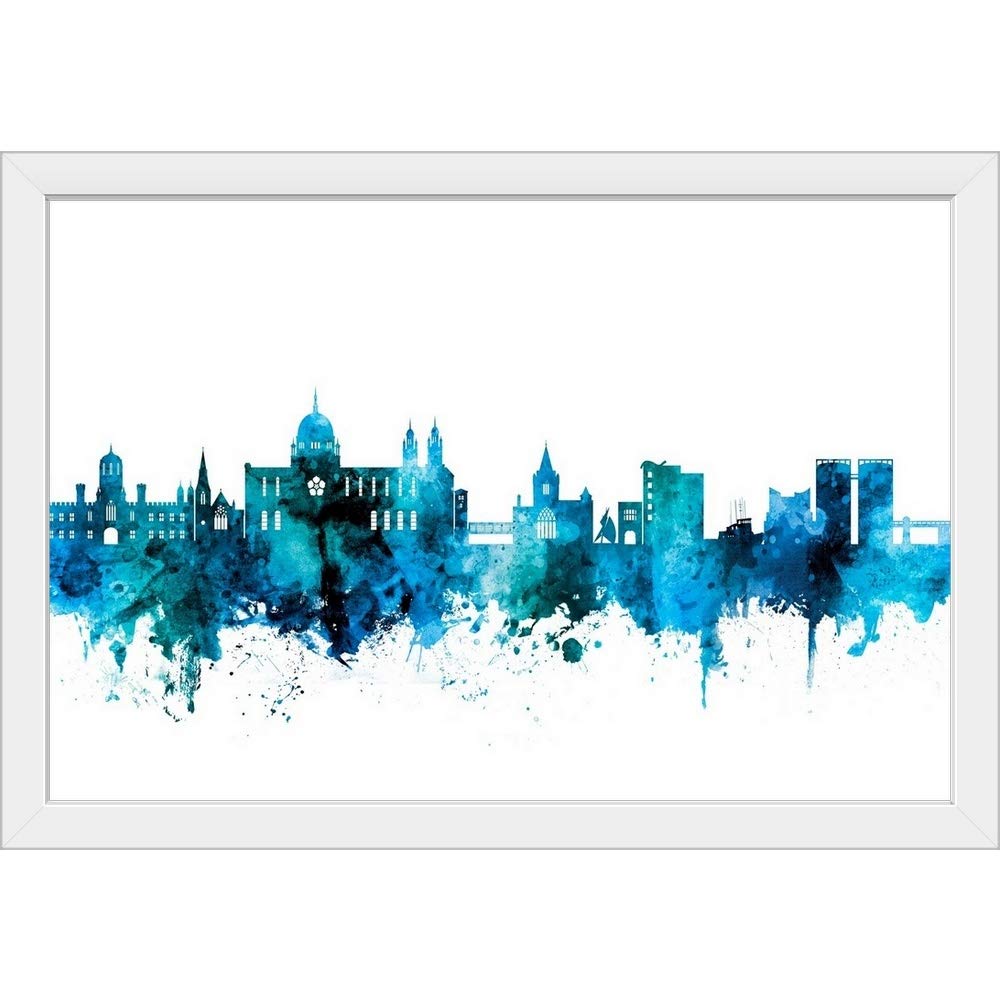 Galway Ireland Skyline White Framed Art Print - Premium Wall Decor for Living Room, Office & Bedroom - Irish Landscape Painting for Home & Gift