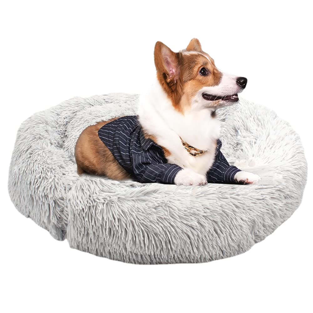 Premium Round Long-Haired Pet Bed - All-Season Warm Cat & Dog Kennel Mat for Small to Medium Pets (60cm, Black) - Perfect for Indoor Use, Winter Warmth & Cozy Pet Napping