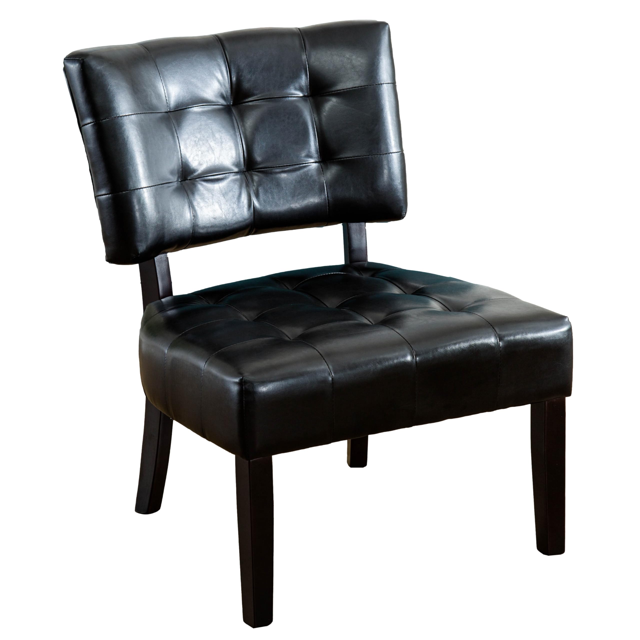 Roundhill Furniture Faux Leather Tufted Accent Chair - Oversized Black Modern Lounge Chair for Living Room, Bedroom & Office - Comfortable Seating for Home Decor