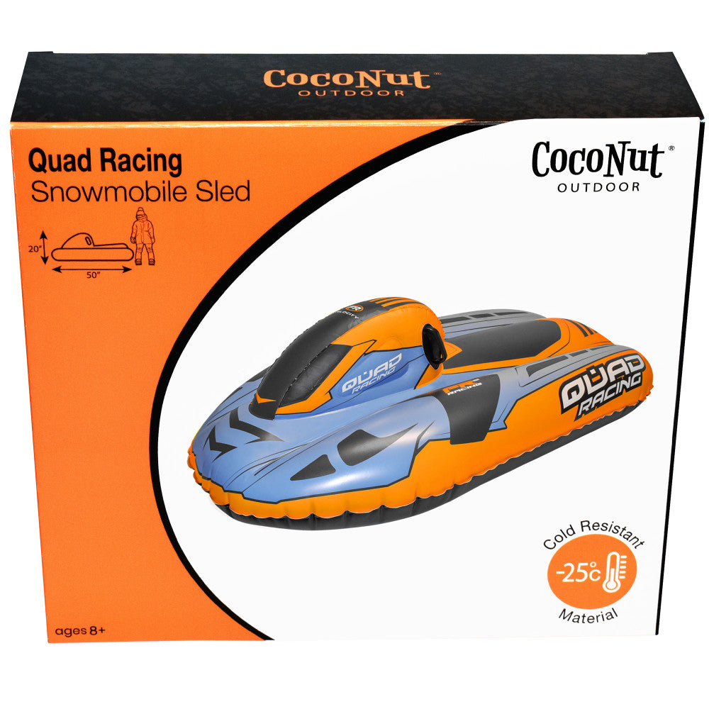 50 Inch Inflatable Quad Racing Snowmobile Sled for Adults & Kids - Orange & Blue - Perfect for Winter Sports, Snow Tubing & Outdoor Adventures