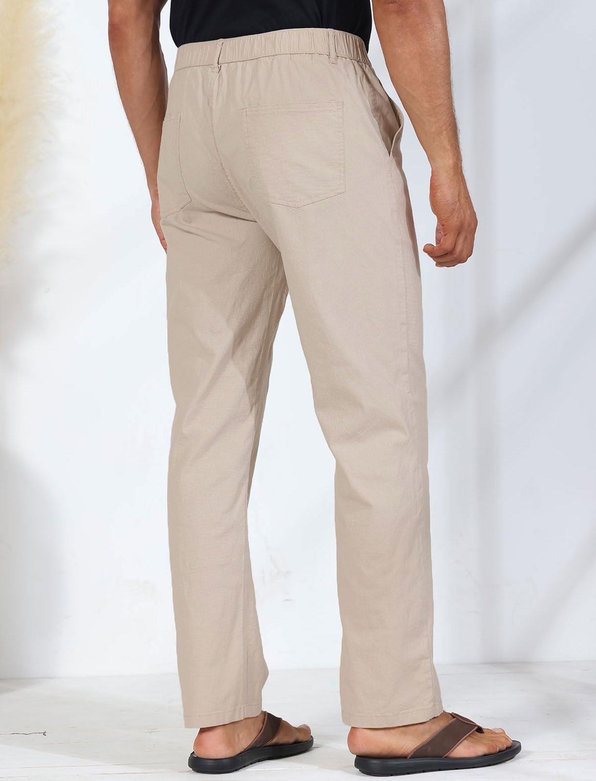 Soojun Men's Casual Linen Blend Pants - Relaxed Fit Straight Leg Elastic Waist Comfortable Trousers for Work, Travel & Everyday Wear