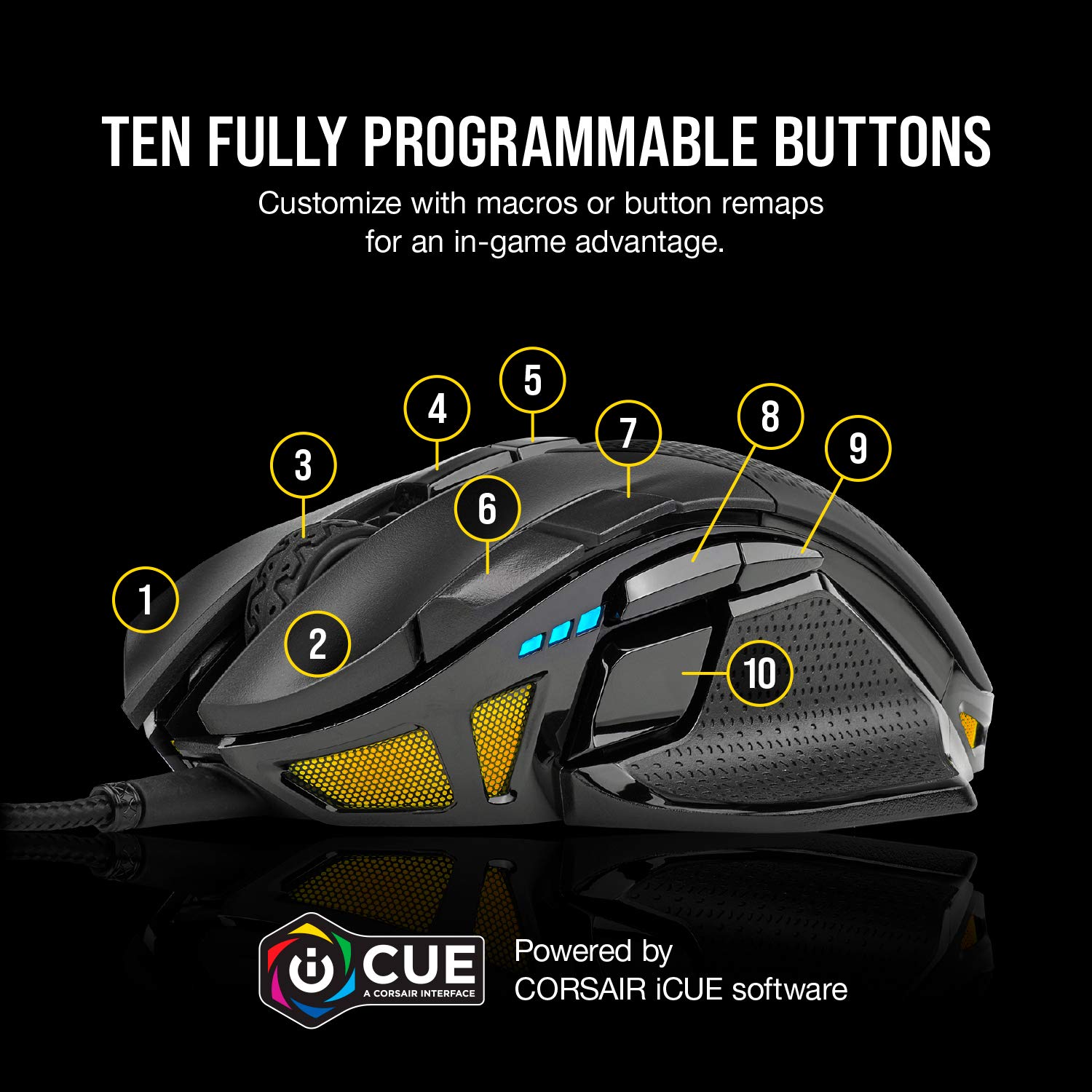 CORSAIR NIGHTSWORD RGB Gaming Mouse - 18,000 DPI Optical Sensor, 10 Programmable Buttons, Adjustable Weight System - iCUE Software Compatible - Ergonomic Design for FPS, MOBA, MMO PC Gaming - Perfect for Esports, Streaming & Professional Gamers